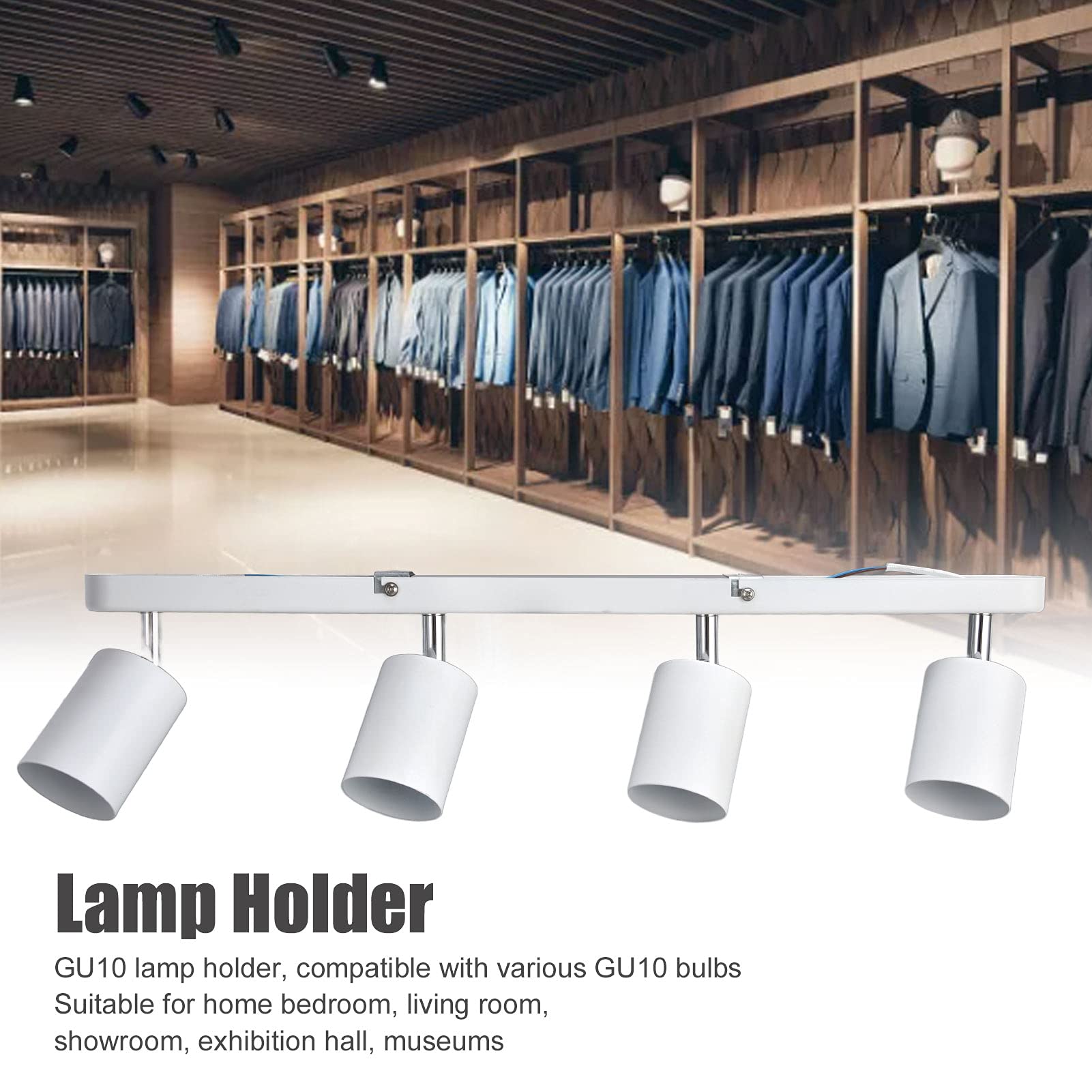 XHTLLO GU10 Lamp Holder, 4 Head Rotating Ceiling Mounted Spotlight Base, Flexible Rotation Design, Easy Installation, Iron Material for Canteen, Shopping Mall, Showcase(White)