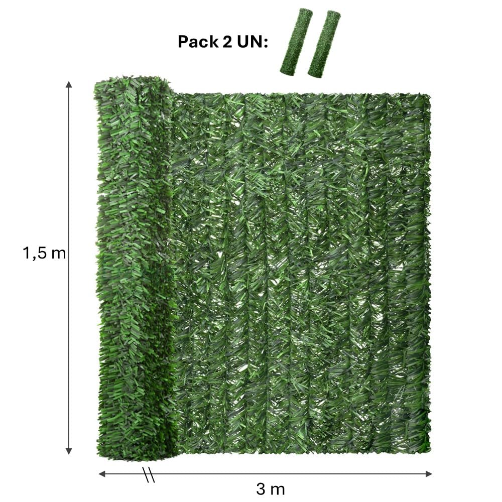 LOLAhome Pack 2 Seto Artificial Verde 3x1,5 m. 2 un. Privacidad Natural | Alta Ocultación, con Tratamiento UV, Realista y Natural, No inflamable, Transpirable. Para Jardin, Balcón, Terraza