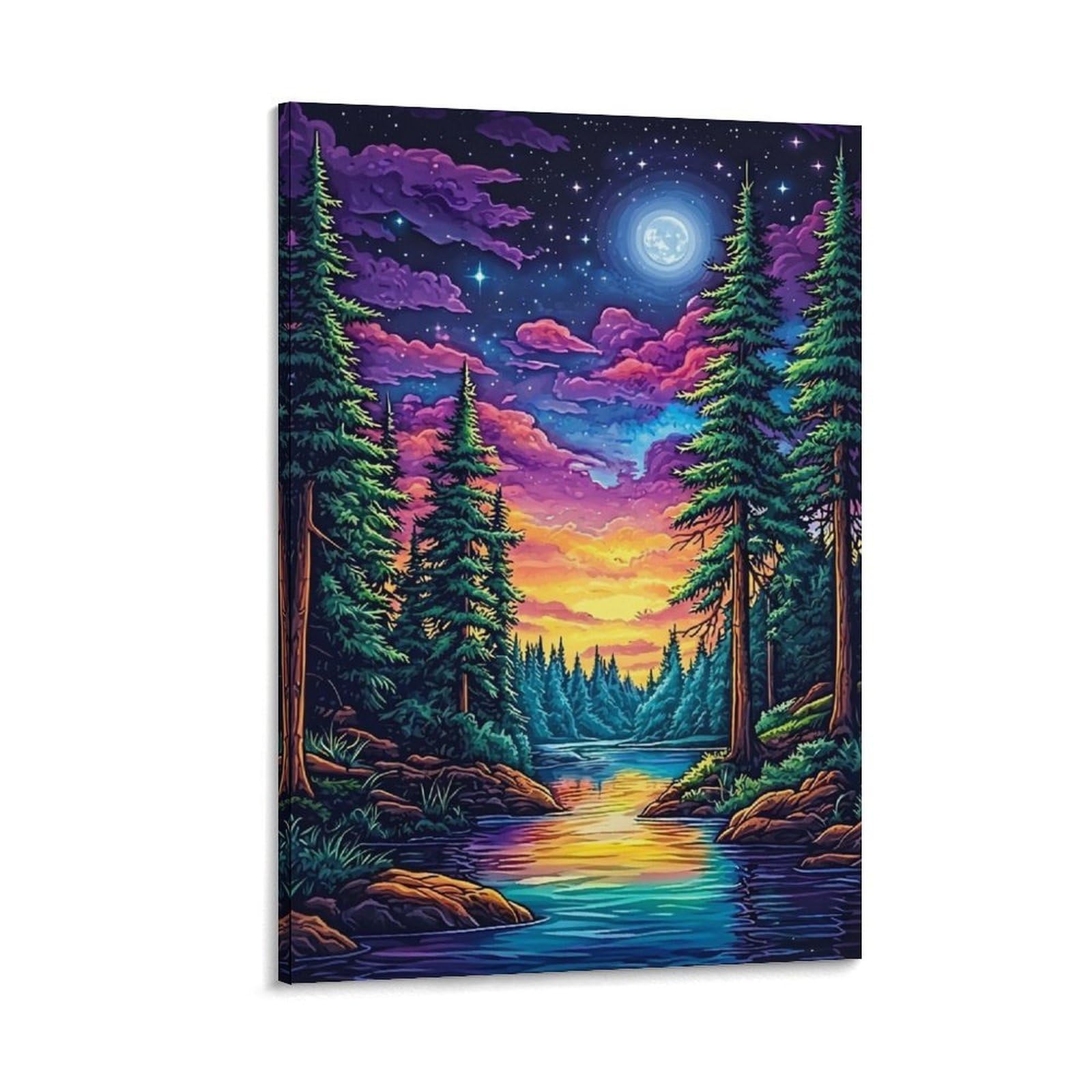 DHBANEIOK Fantasy Forest Night_1_1 Wall Decor Poster Canvas Prints Picture Modern Wall Art Picture Wall Hanging for Home Decorations 24x36inch(60x90cm)
