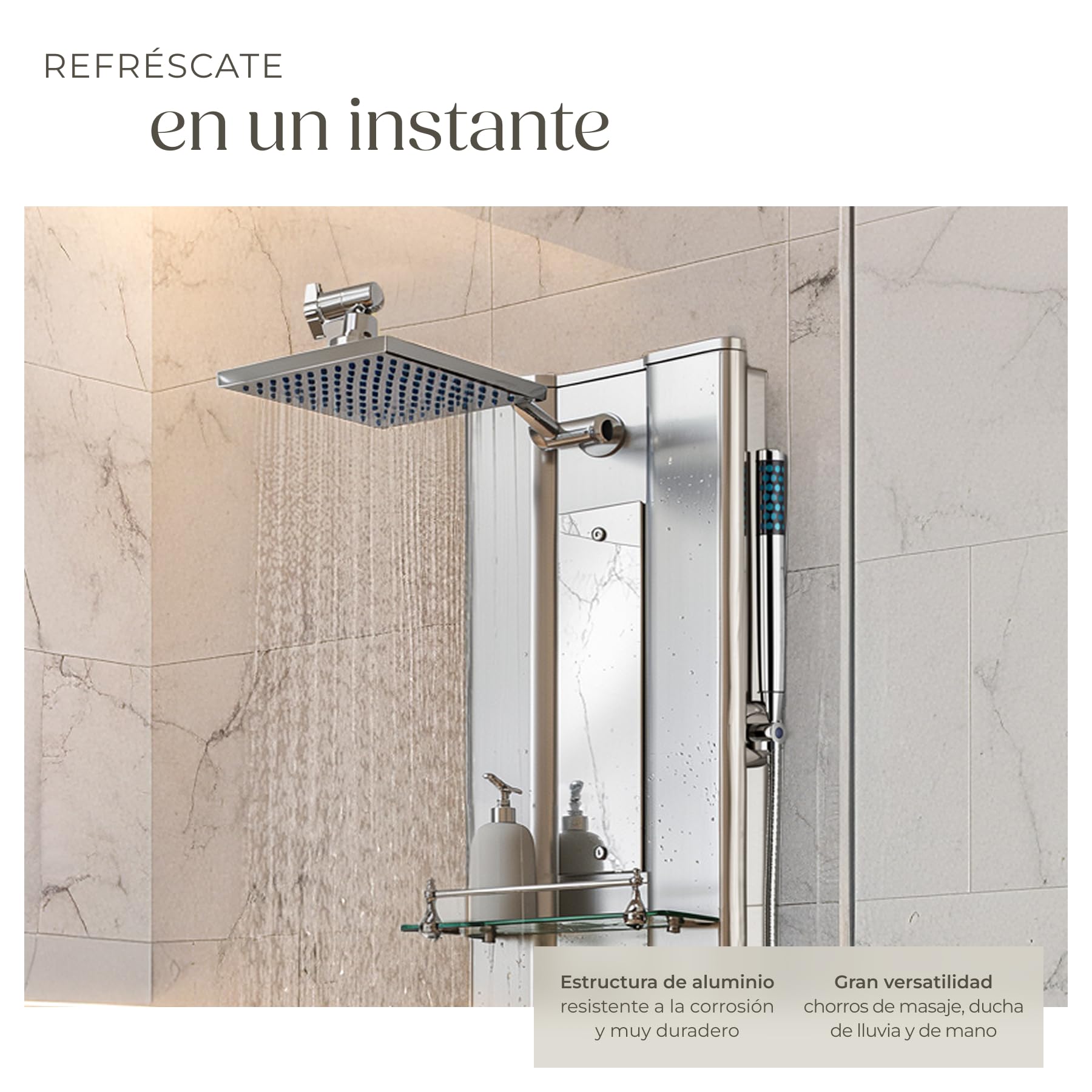 tectake® Columna Ducha con Hidromasaje, Grifo Ducha y de Mano, 10 Chorros Masaje, Diseño Moderno, Fácil Instalación, Anticalcáreo, Duchas de Baño, Estructura de Aluminio - Plateado