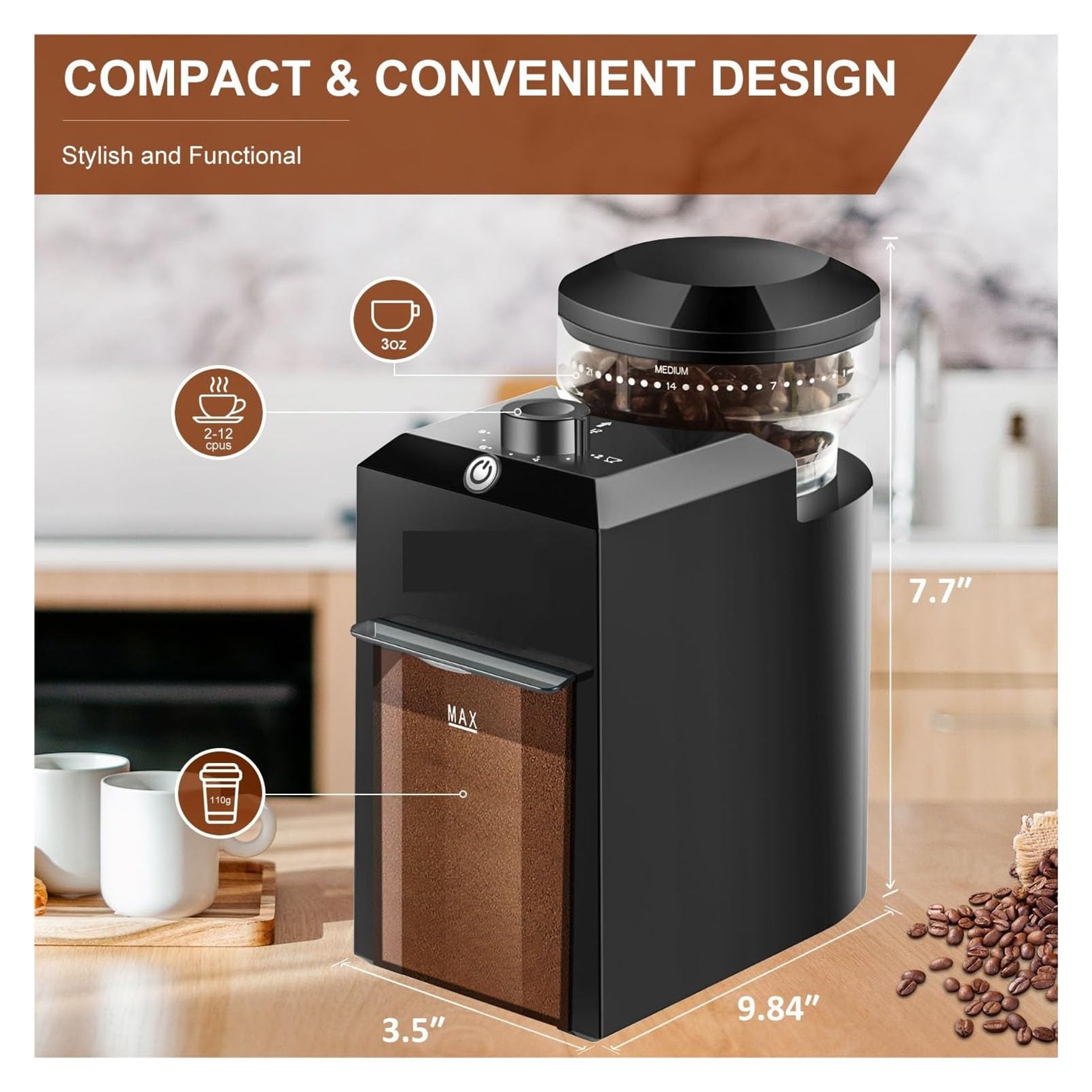 Elektryczny Młynek Do Kawy Żarnowy, Ekspres Do Kawy W Pełni Automatyczny, | Regulowana Maszyna Do Palenia Ziaren Kawy Z 28 Precyzyjnymi Ustawieniami Mielenia Kroplówki I Espresso(black)