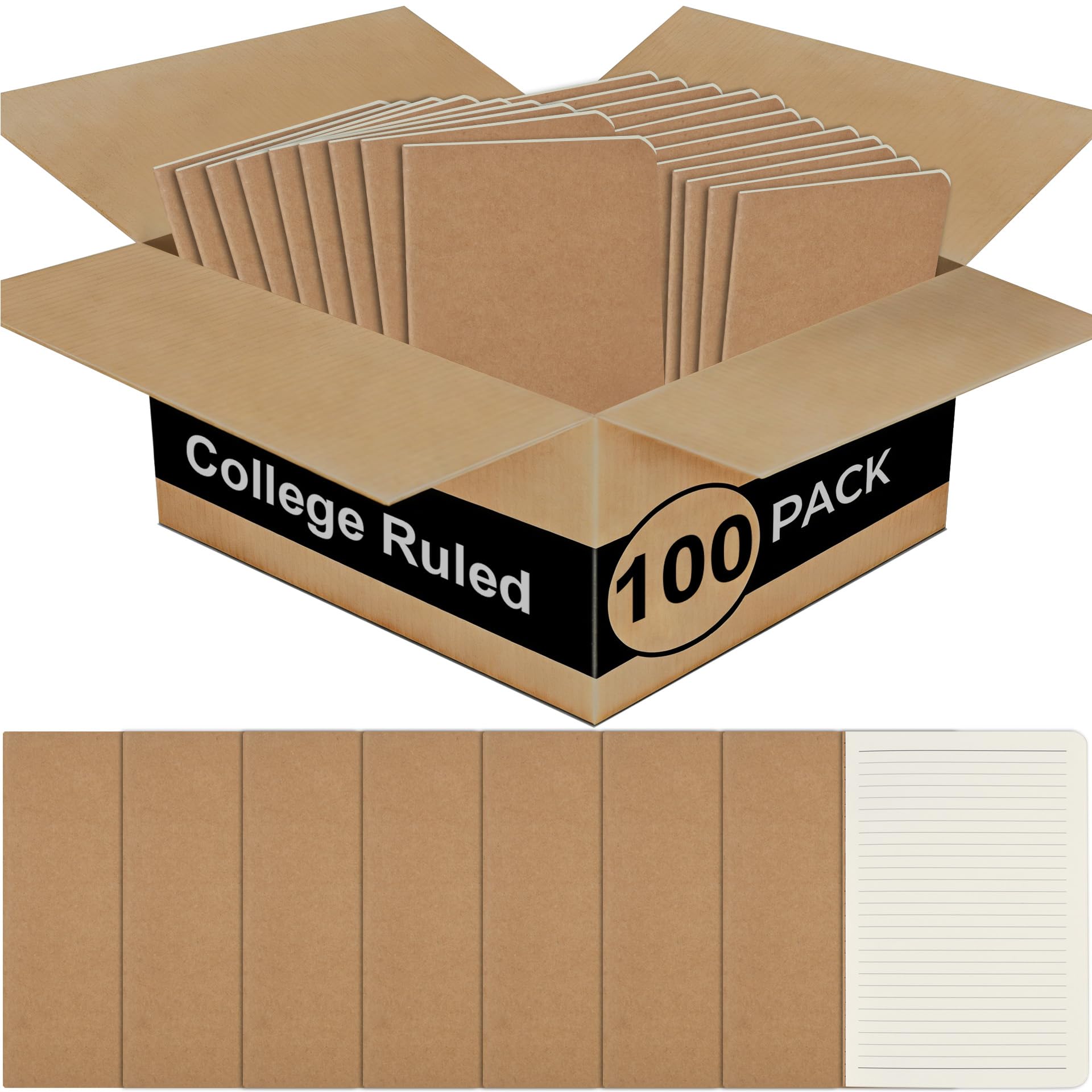 ZCZN A5 Notebook, 100 Pack Kraft Cover Lined Notebooks, 60 Pages Each, Ideal for Writing and Note-Taking