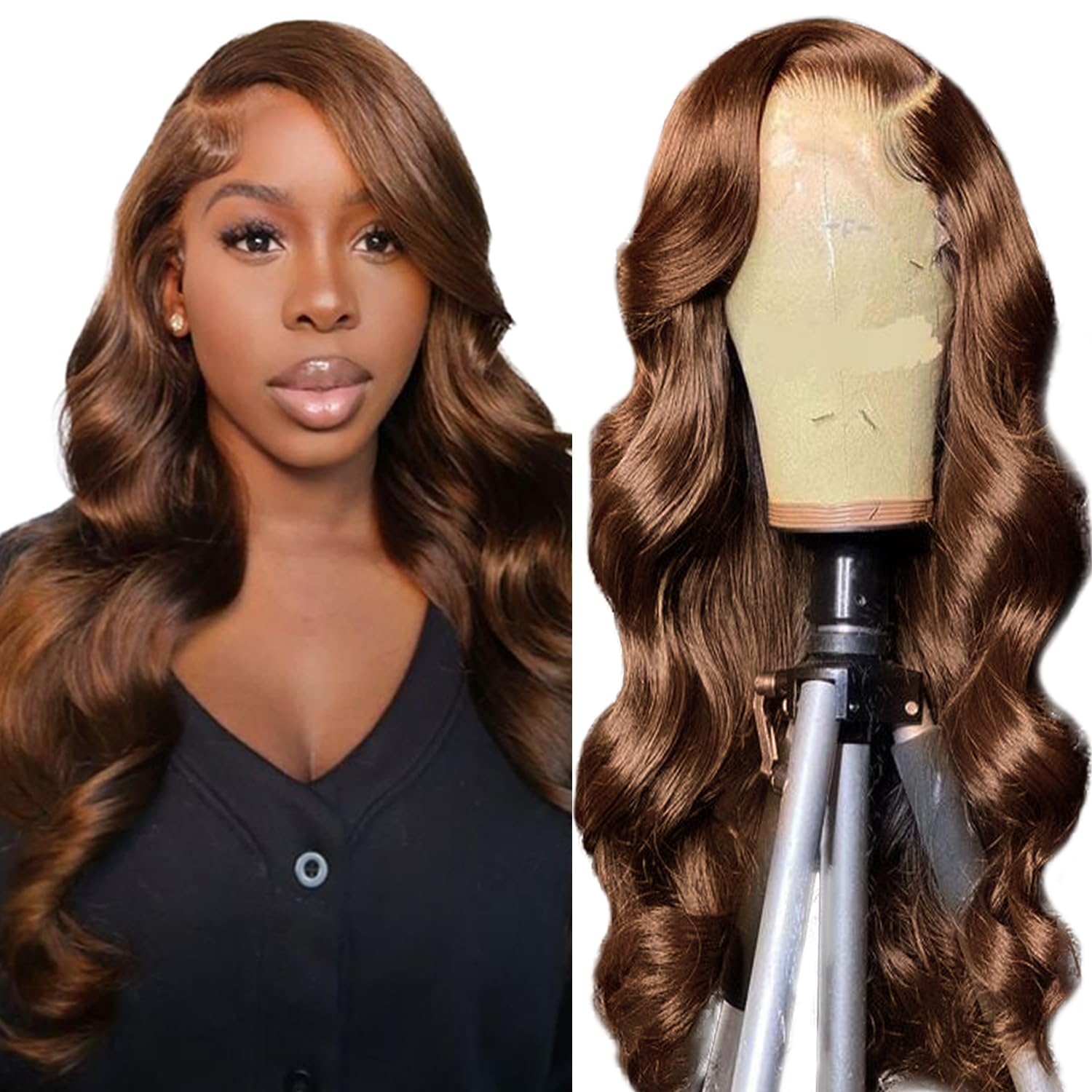 Chocolate Brown Lace Front Wig Human Hair 13x4 HD Transparent Lace Frontal Wig Brown Body Wave Lace Frontal Wigs Human Hair Pre Plucked with Baby Hair Brazilian Virgin Human Hair 180% Density 28 Inch