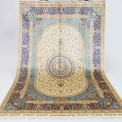 Yuchen Carpet Oriental Silk Rug 6x9 Blue Hand Knotted Traditional Vintage Luxury Oriental Silk Area Rug for Living