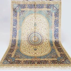 Yuchen Carpet Oriental Silk Rug 6x9 Blue Hand Knotted Traditional Vintage Luxury Oriental Silk Area Rug for Living