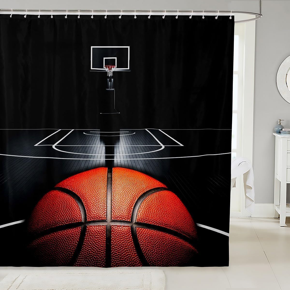 Rideau de douche basket 200x200 anti-moisissure en polyester 3D