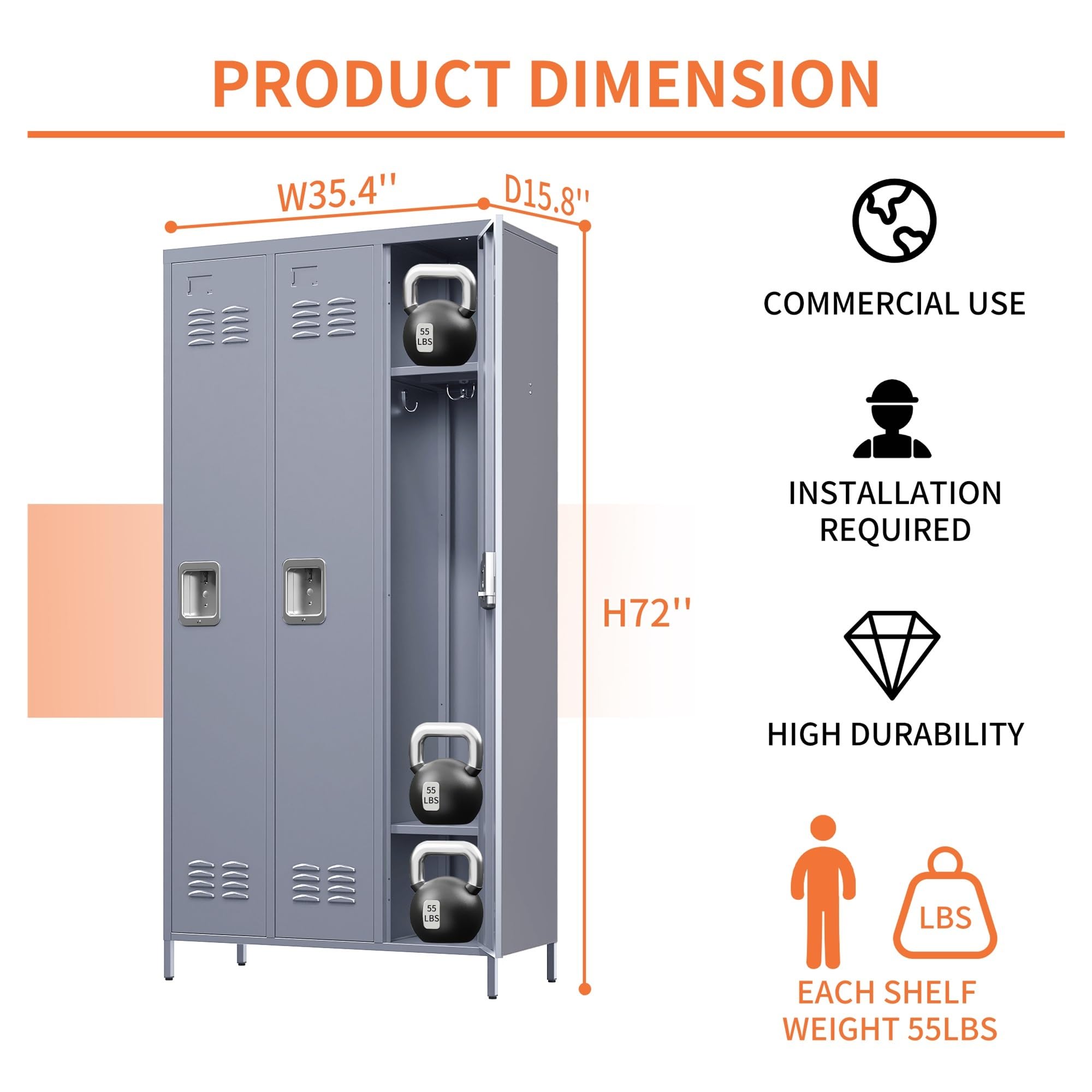 Takywep Metal Storage Locker, Metal Storage Cabinet with Doors and Shelves, Ideal for Employees and Students, Suitable for Schools, Garages, Offices, Gyms, Homes, Requires Assembly, Grey and Black
