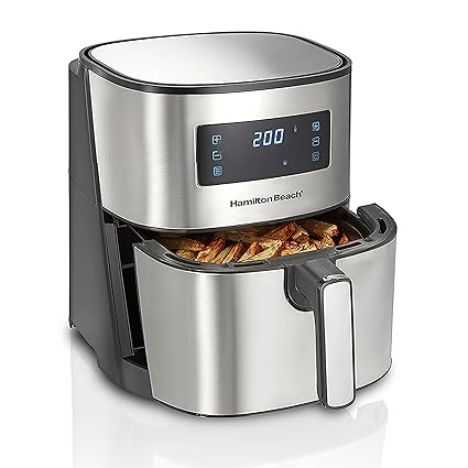 Hamilton Beach Air Fryer for Home 6.5L, Digital Air Fryer with 8 One-Touch Pre-Set Functions, Air Fryer with Stainless Steel Exterior, Air Fryer for Home, Fast Cooking, 1700W Power, Air Fryer Oven