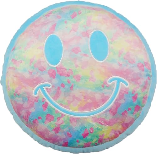 iscream Happy Tie Dye Smiley Face 14 x 14 pulgadas, almohada redonda de forro polar suave