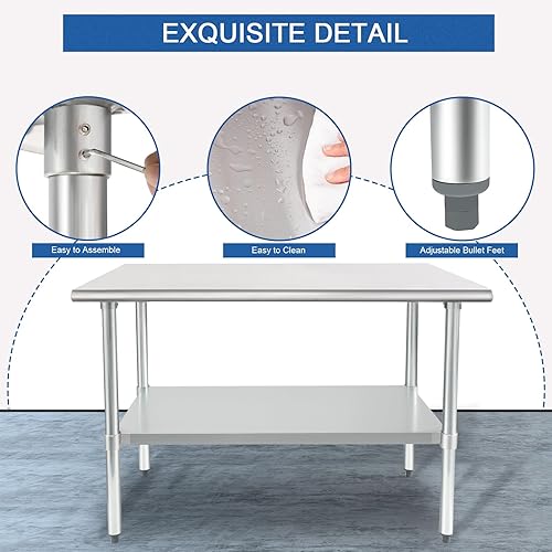 Miniatura 12 de HARDURA Mesa de acero inoxidable de 24 x 12 pulgadas con estante inferior y patas galvanizadas, mesa de trabajo de preparación comercial resistente