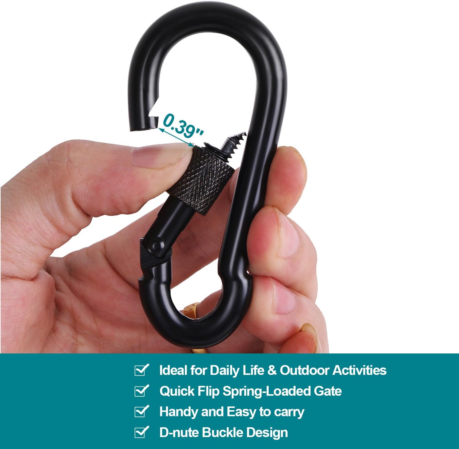 BEWISHOME 4 Pack Carabiner Hooks Hammock Locking Solid Metal D Clips with Heavy Duty 500LBS Screw Gate Hammock Locking,Quick Link for Outdoor Camping Hiking Traveling Backpacking Black & Silver HDK02 image 4