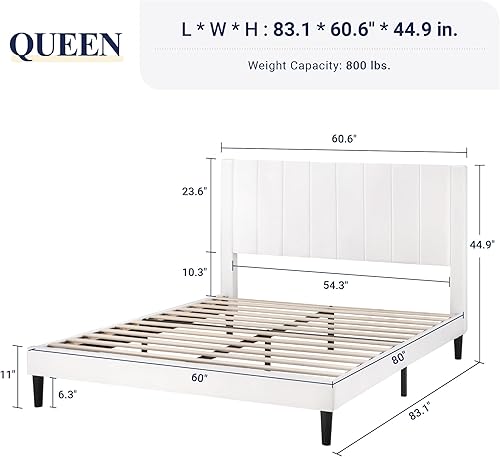 Miniatura 2 de Allewie Marco de cama Queen tapizado de terciopelo con cabecera capitonada de canal vertical, listones de madera fuertes, marco de cama de