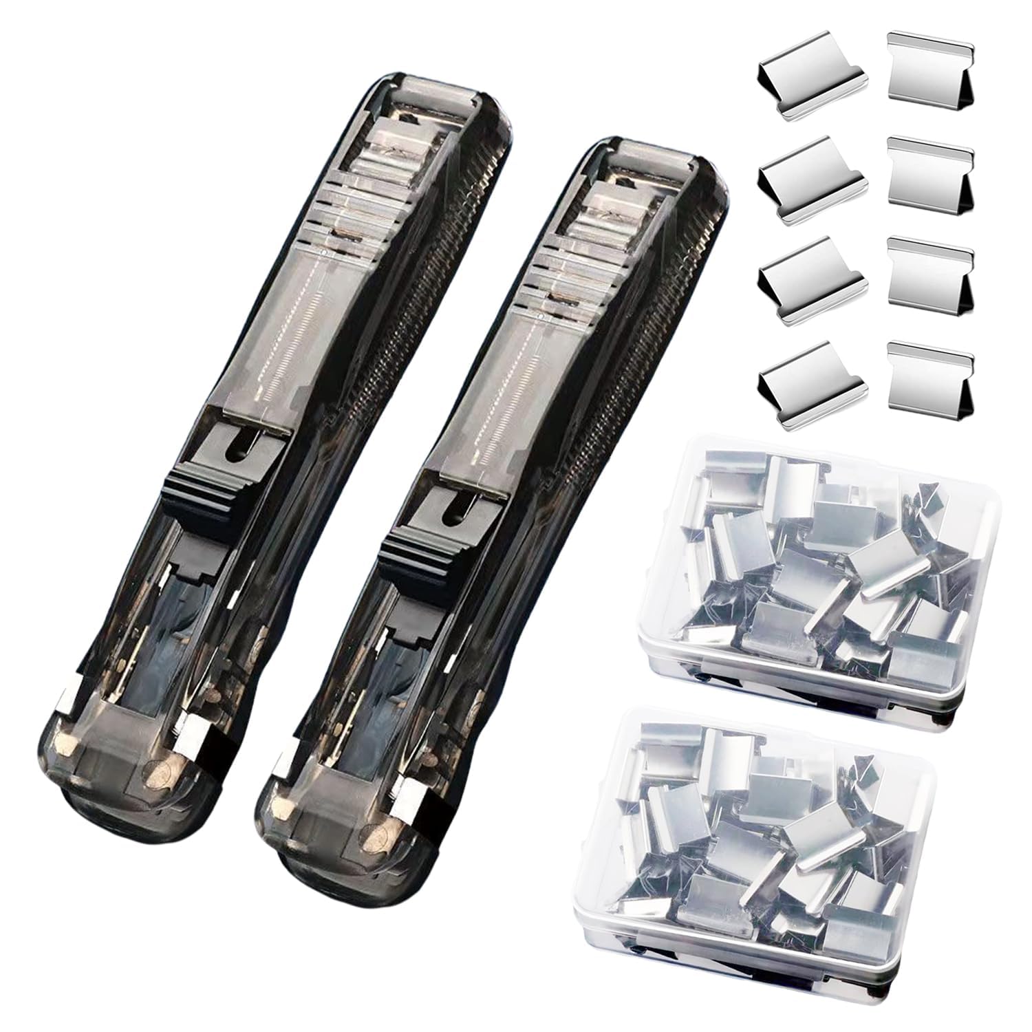 No Staple Push Stapler with Binder Clips, 2 Pcs Handheld Paper Fastener Dispenser with 100 Stainless Steel Clips for Office, School & Home-picture-17