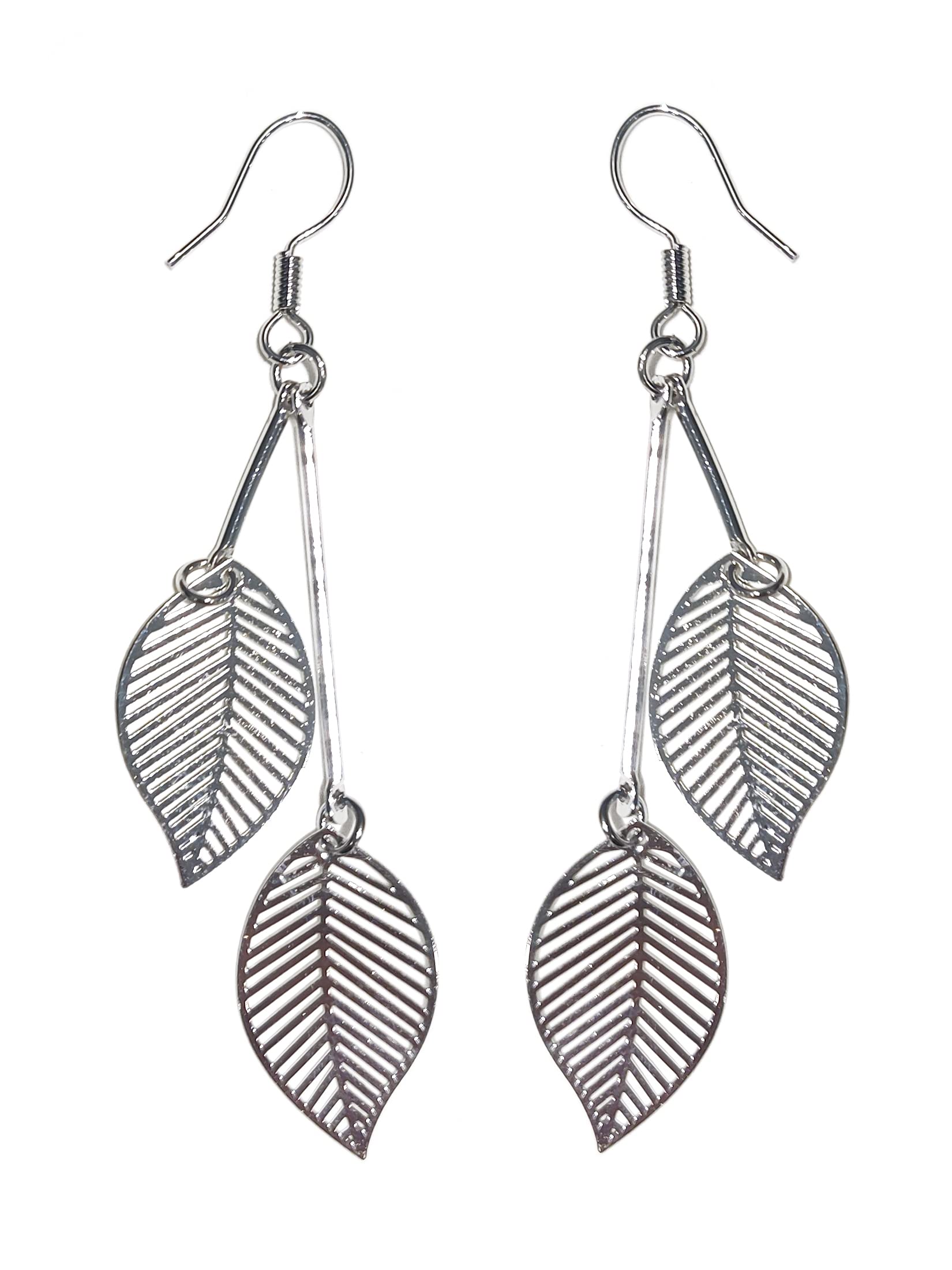 La Belleza Rhodium Shiny Steel Leaf Design Long Tassel | Hoop | Drop & Dangler Earrings for Girls and Women (Bohemian Leaf Design Drop Dangler Earring) (B0BFZ4VBR7) Amazon Price History, Amazon Price Tracker