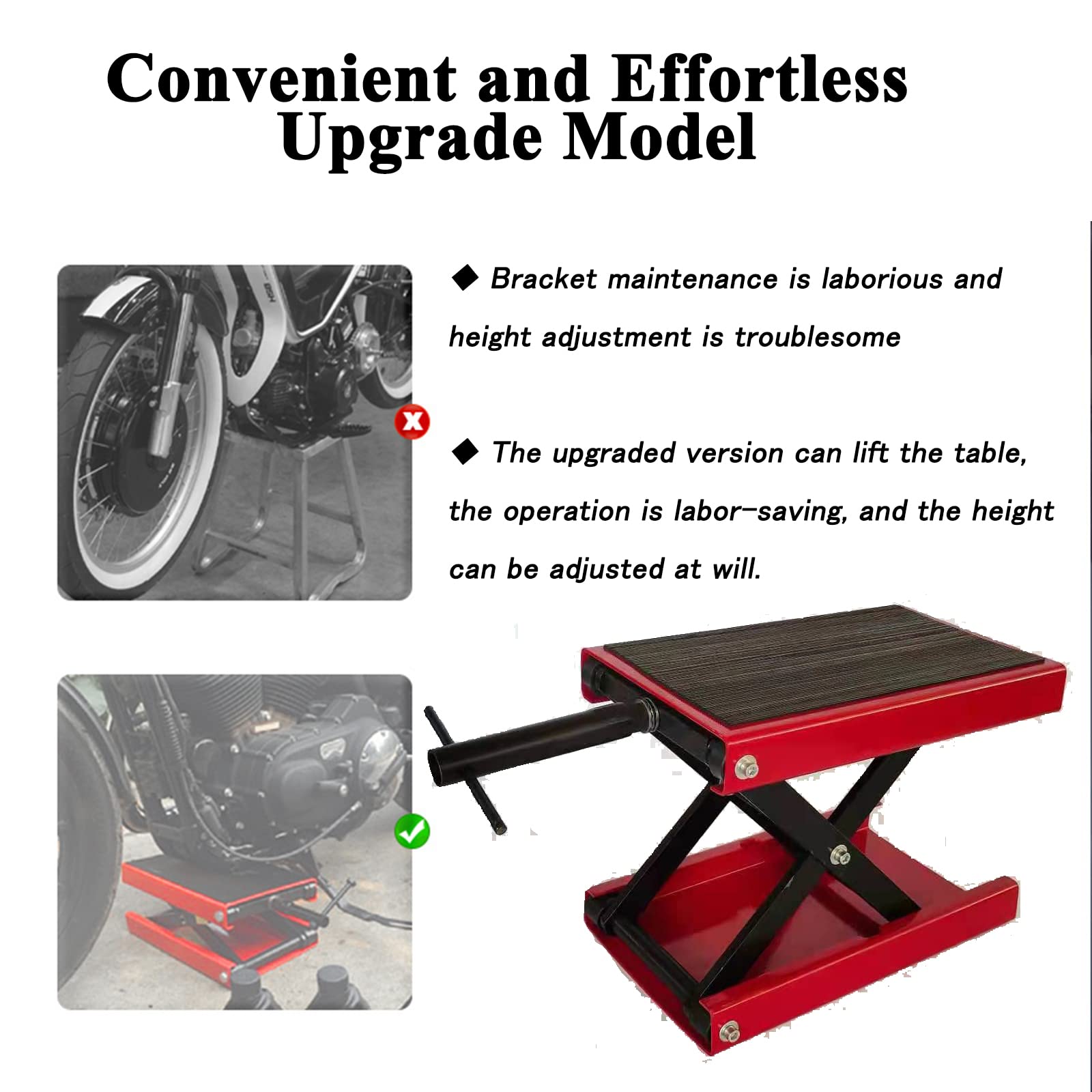 Elevador de tijera para motocicleta de 1000 libras, mesa de soporte de elevación ajustable para motocicleta, taller de gato elevador de reparación de motos de hierro resistente, estante de soporte