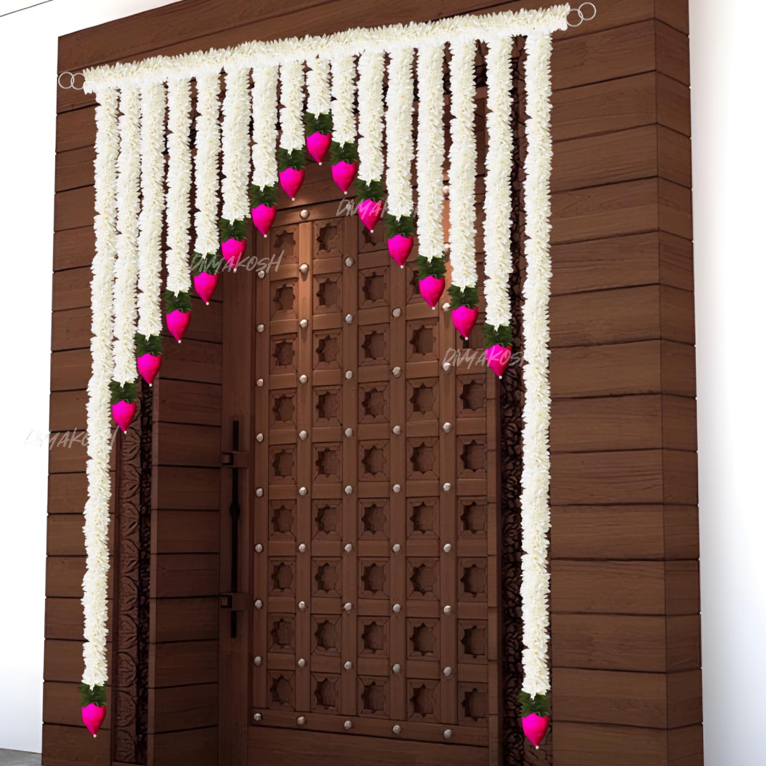 Divyakosh White and Green Gajra with Lotus Buds Torans for Entrance Door, Lotus Buds Toran, Banderwal for Home Thoranam for Entrance Door, Gajra Temple Toran Size - 37 Inch