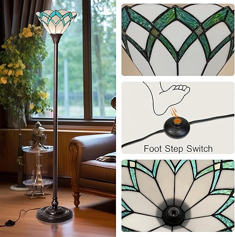 Capulina Capulina Tiffany Lamp Stained Glass Torchiere Floor Lamp 70 Inches Tall Dark Bronze Pole Green Romantic Tiffany Style Torch Standing Lamp for Living Room Bedroom Home Office photo 3