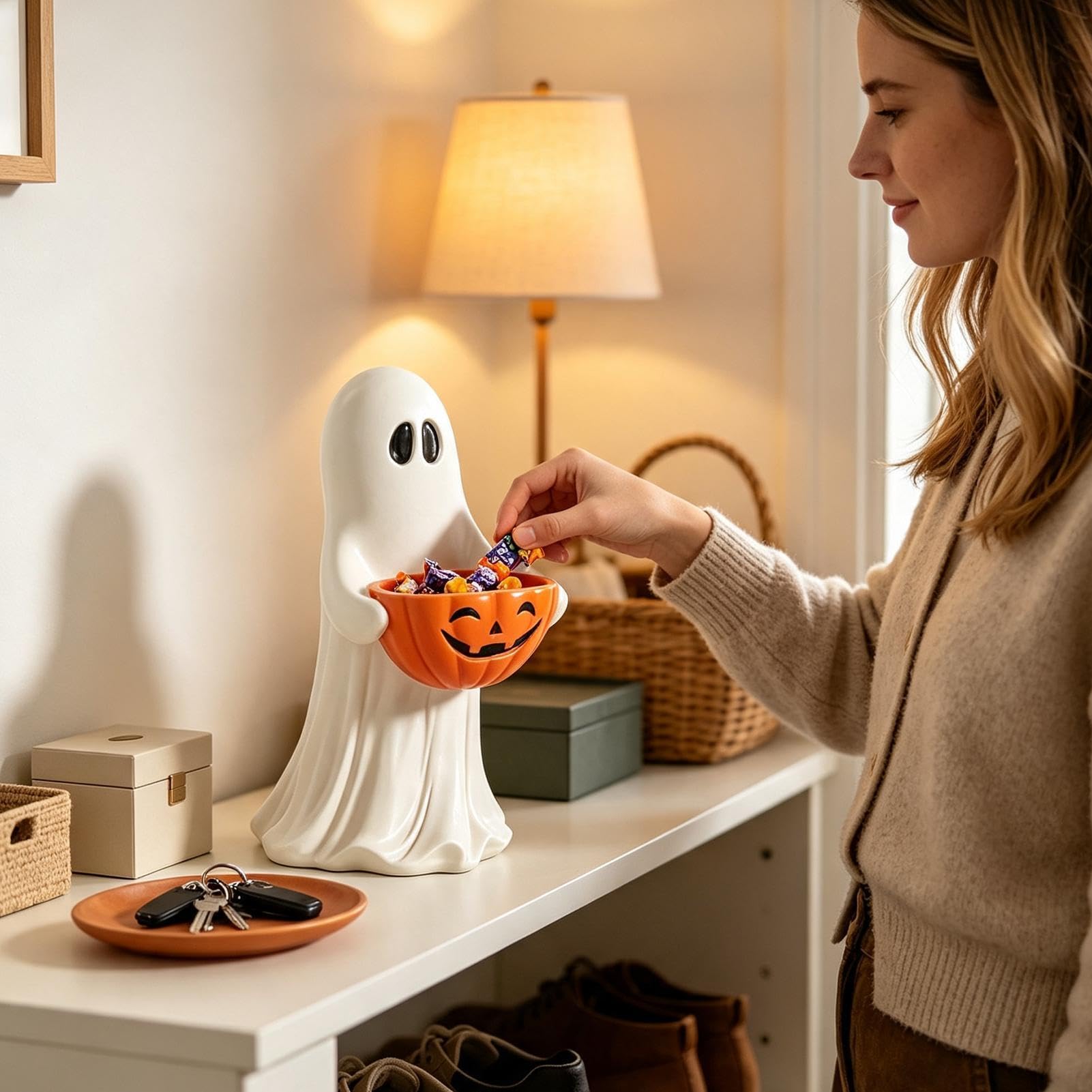 Cuenco Halloween Cuenco para Caramelos Impermeable Resina Calabaza