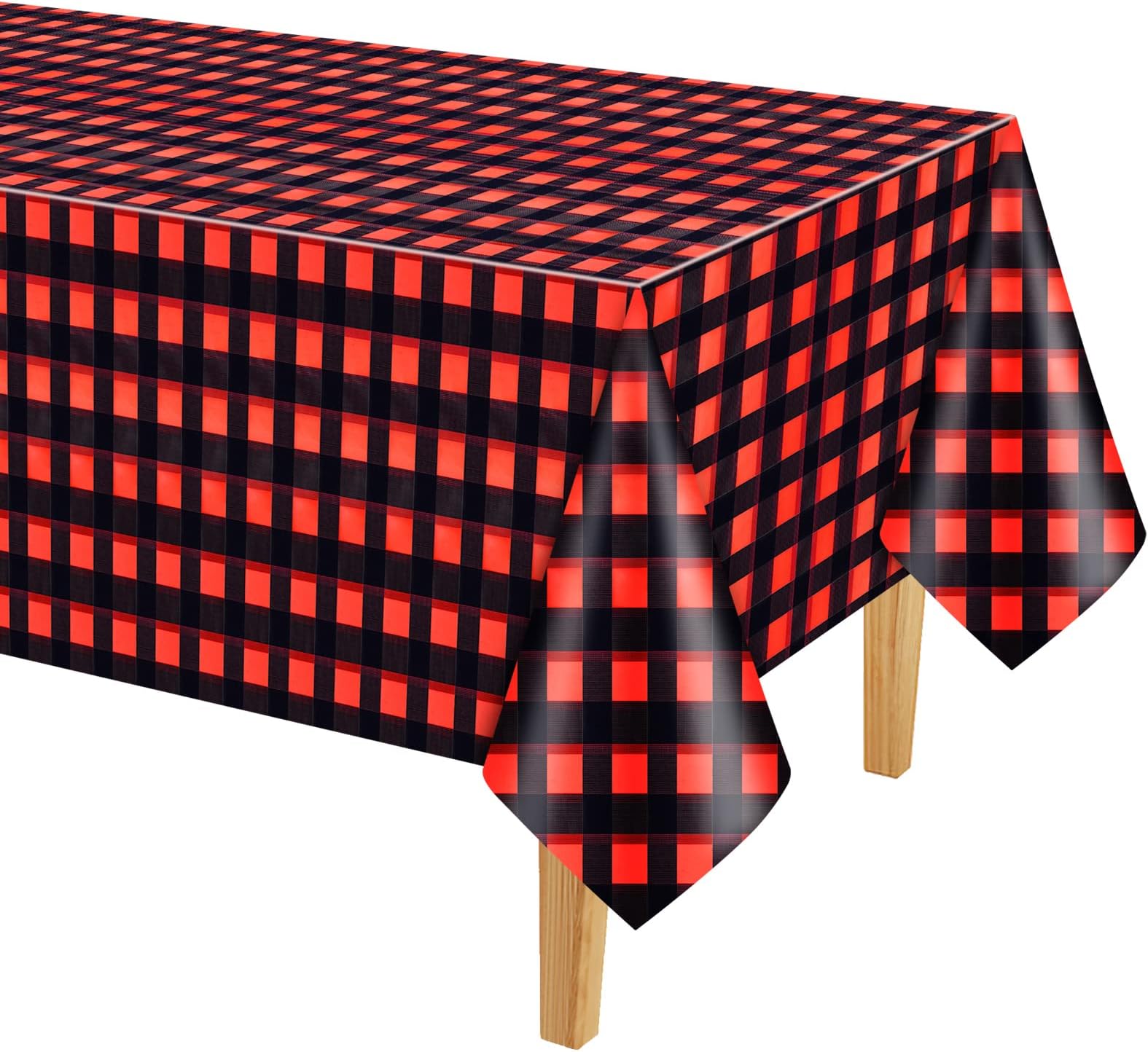 PLULONRed and Black Checkered Tablecloth Plastic Buffalo Plaid Table Cover Gingham Tablecloth Winter Christmas Table Cloth 137ร274cm for Holiday Dinner Tabler Decorations Christmas Party Supplies