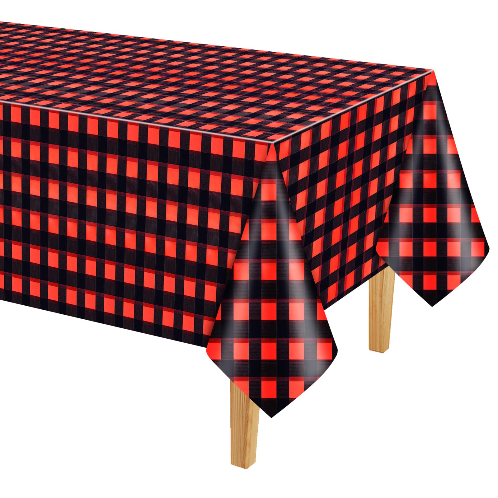 PLULONRed and Black Checkered Tablecloth Plastic Buffalo Plaid Table Cover Gingham Tablecloth Winter Christmas Table Cloth 137×274cm for Holiday Dinner Tabler Decorations Christmas Party Supplies