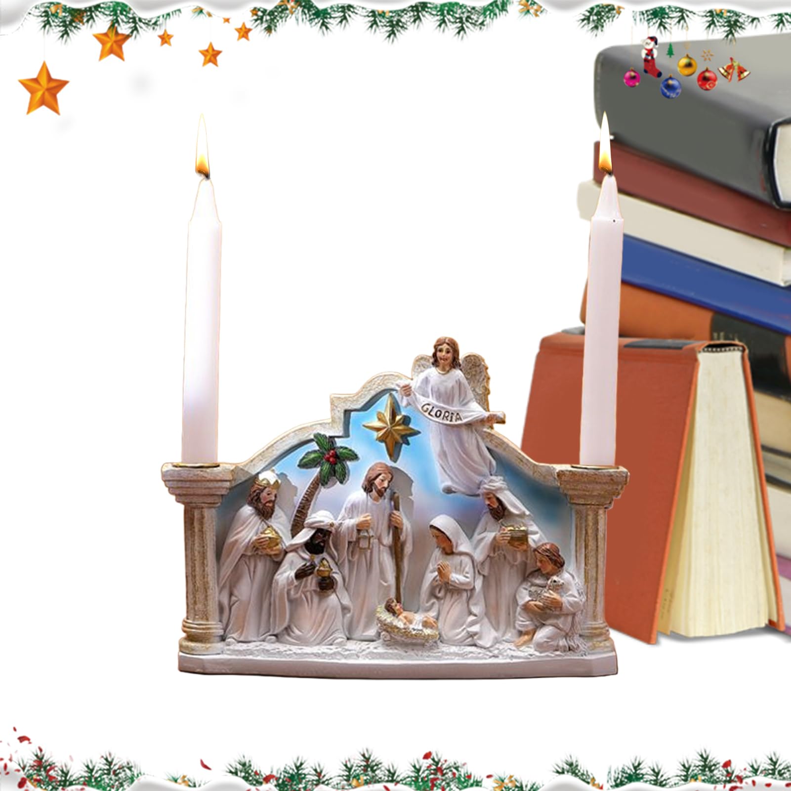 Portacandela Presepe Avvento Statua Candeliere Natalizio per Feste