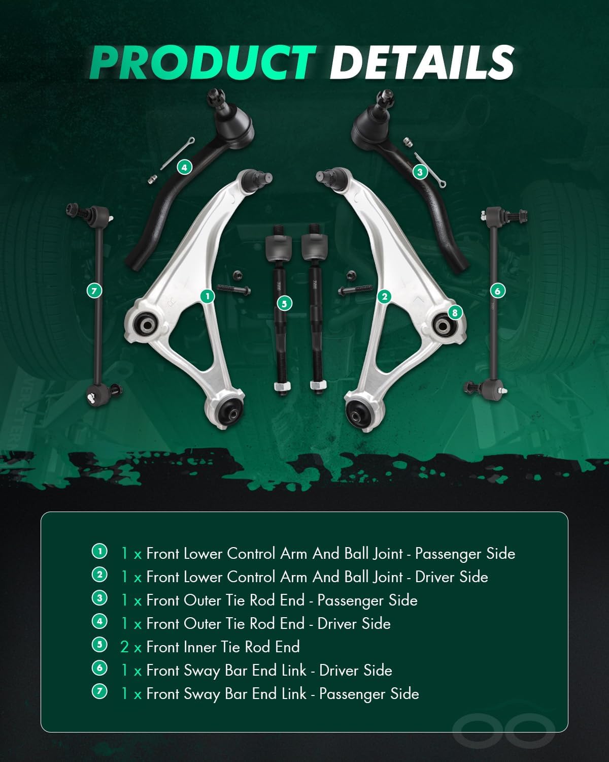 SCITOO 8pcs Front Suspension Kit Lower Control Arm And Ball Joints Outer Inner Tie Rod Ends Sway Bar Links fit for 2016-2019 for Nissan Maxima 2015-2018 for Nissan Altima