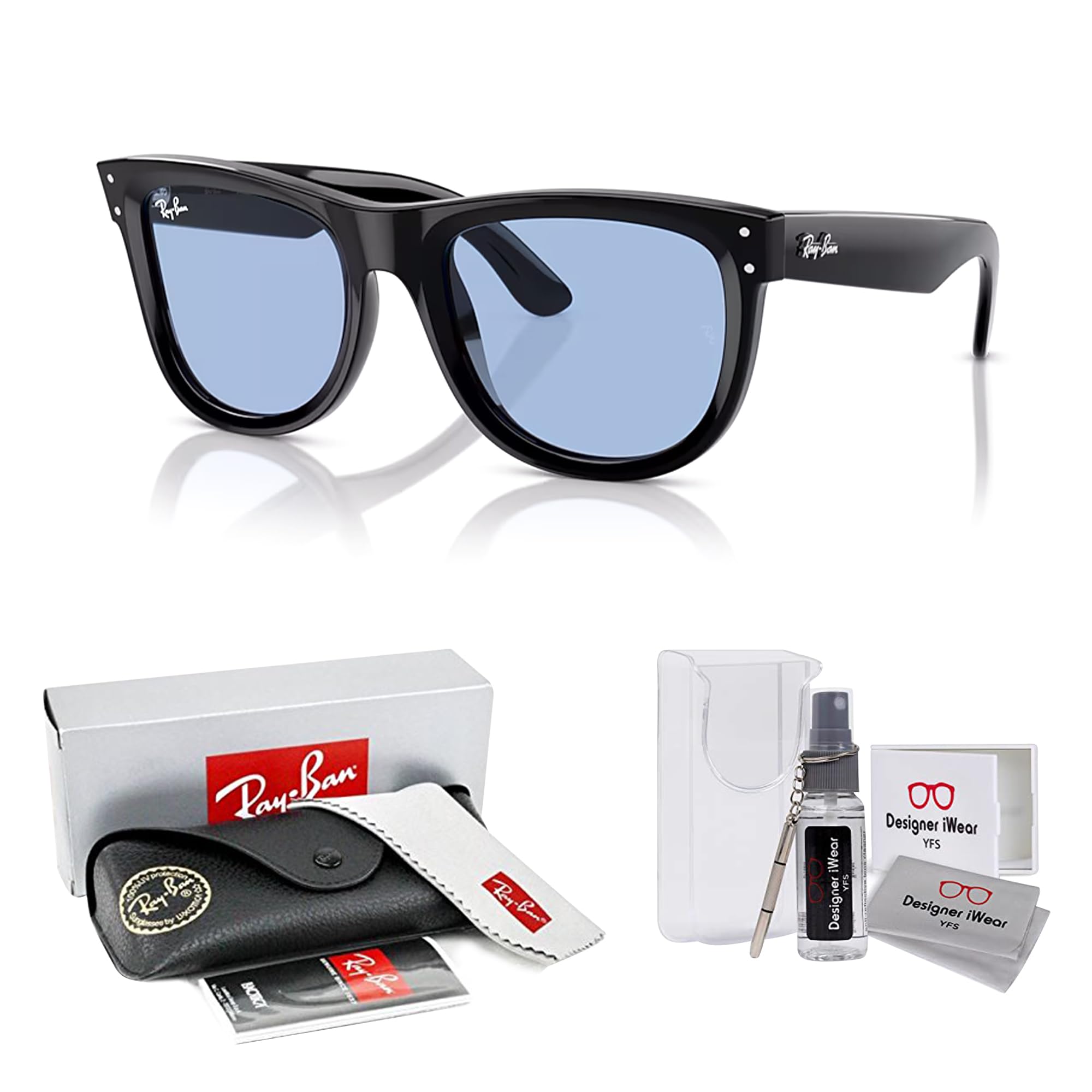 Ray-Ban Wayfarer Reverse RBR0502S 667772 53MM Black/Plastic Lens Light Blue Square Sunglasses for Men for Women +BUNDLE with ACCESSORY EYEWEAR KIT