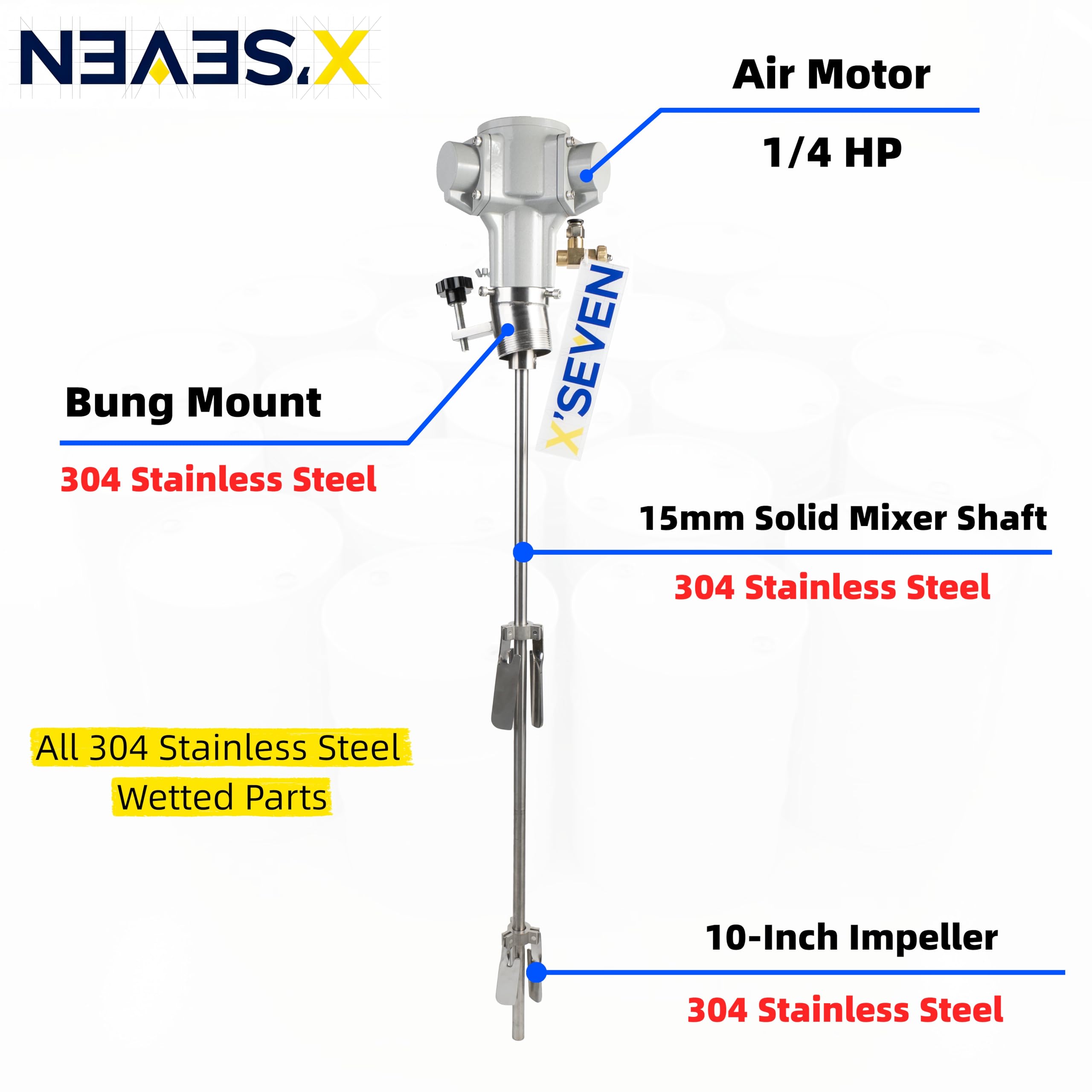COSMOSTAR 1/2HP Pneumatic 55-Gallon Drum Agitator – Adjustable Paint Mixer With Bracket, Air-Powered For Barrels