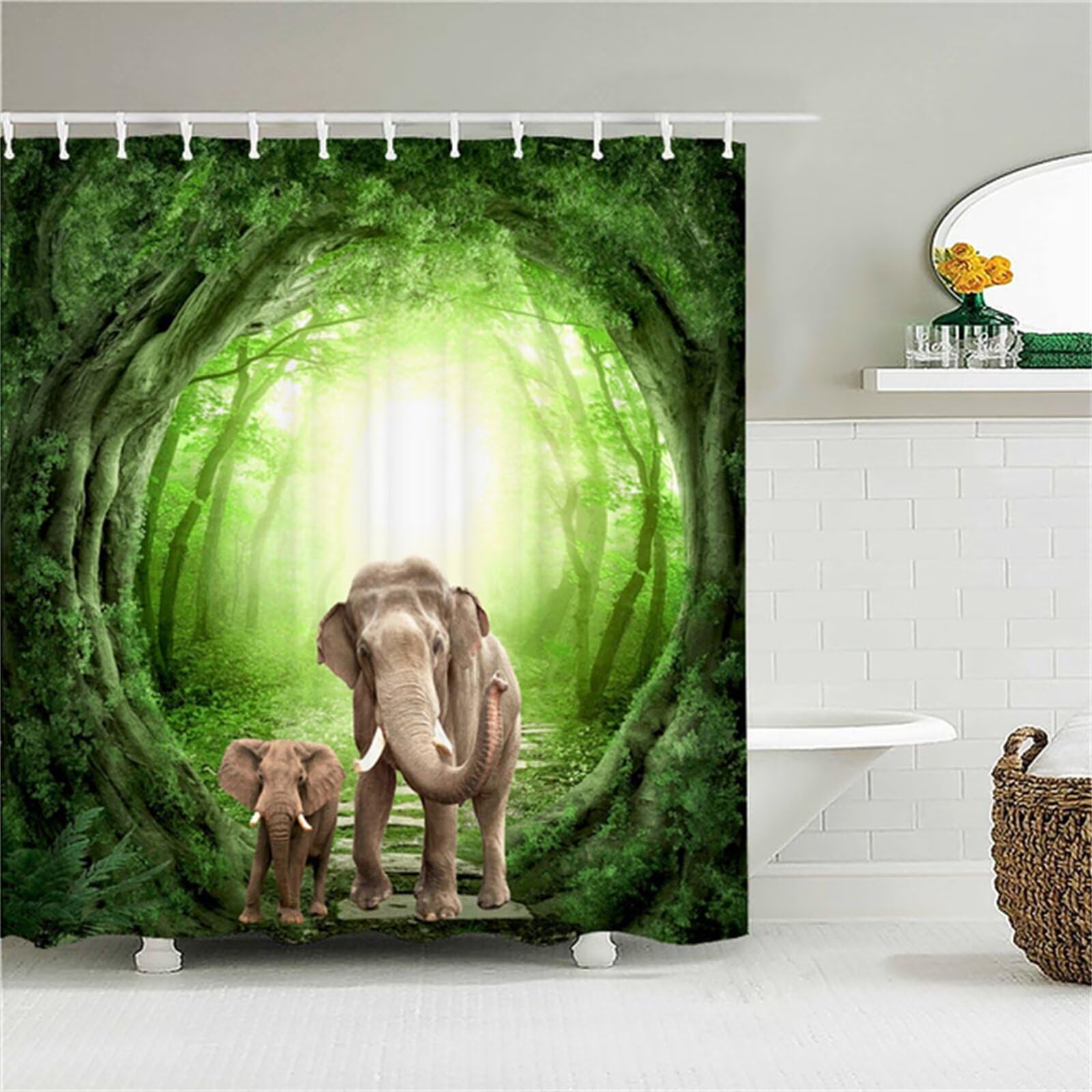 Rideau de douche anti moisissure éléphant tissu imperméable 120x200