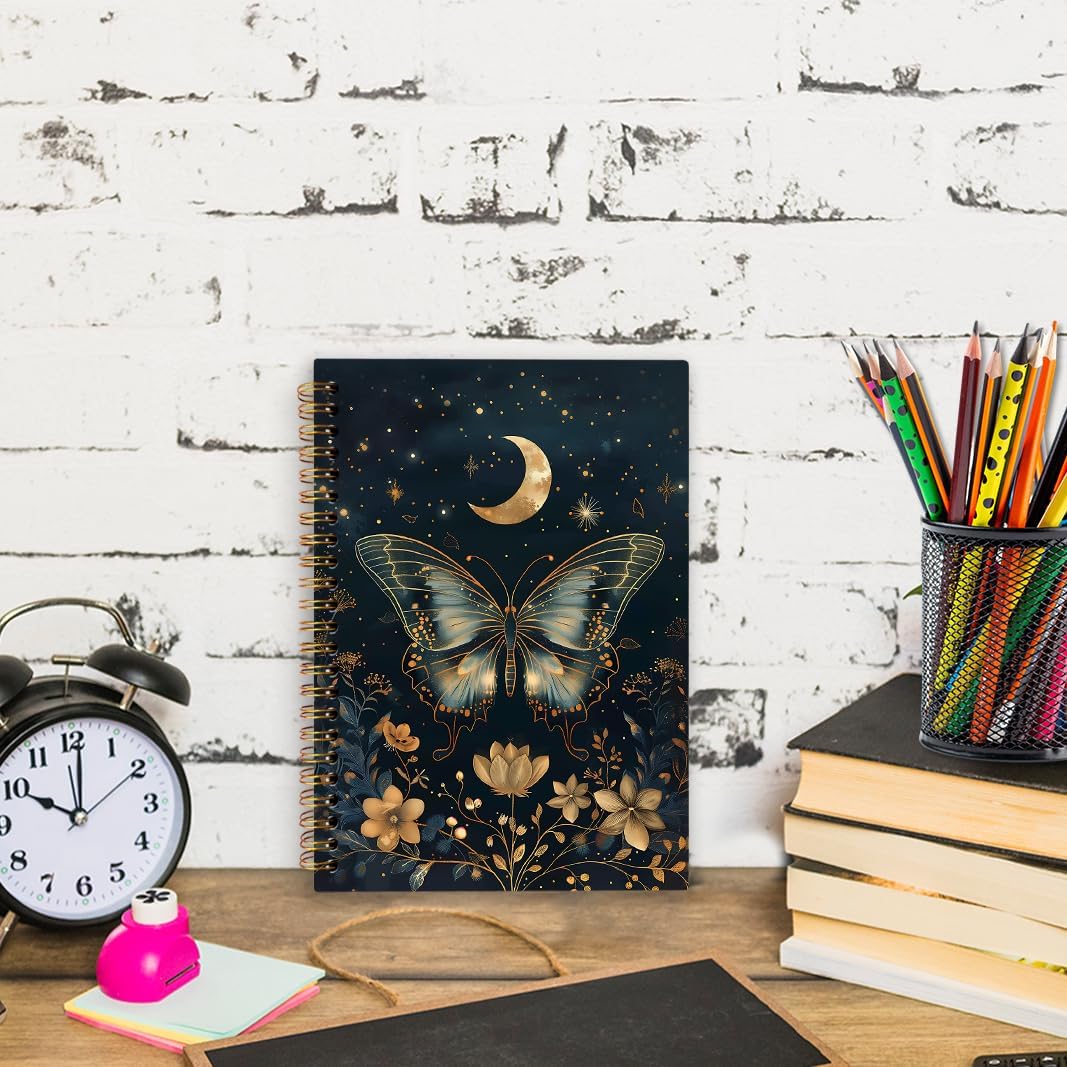 nvucamd Gothic Celestial Butterfly Spiral Notebook, Witchy Moth Floral Journaling Notebooks for Women, Vintage Butterfly Moon Journal Notebook, Gothic Moth Gifts Office Supplies, 5.5x8.3 Inch - Image 6