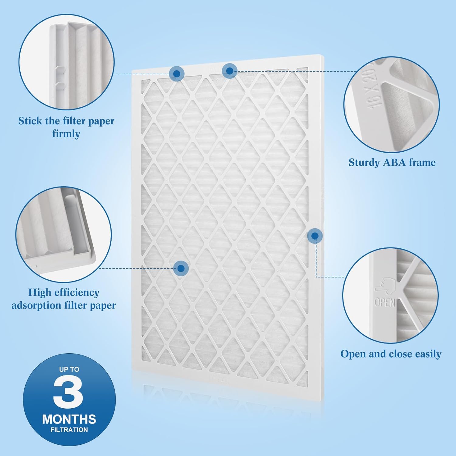 20x25x1 MERV 11 Air Filter, Quality AC/HVAC Furnace Filter，2 Reusable ABS Frame + 8 Pack Replaceable Filter Media，Breathe Fresher and Cost-effective