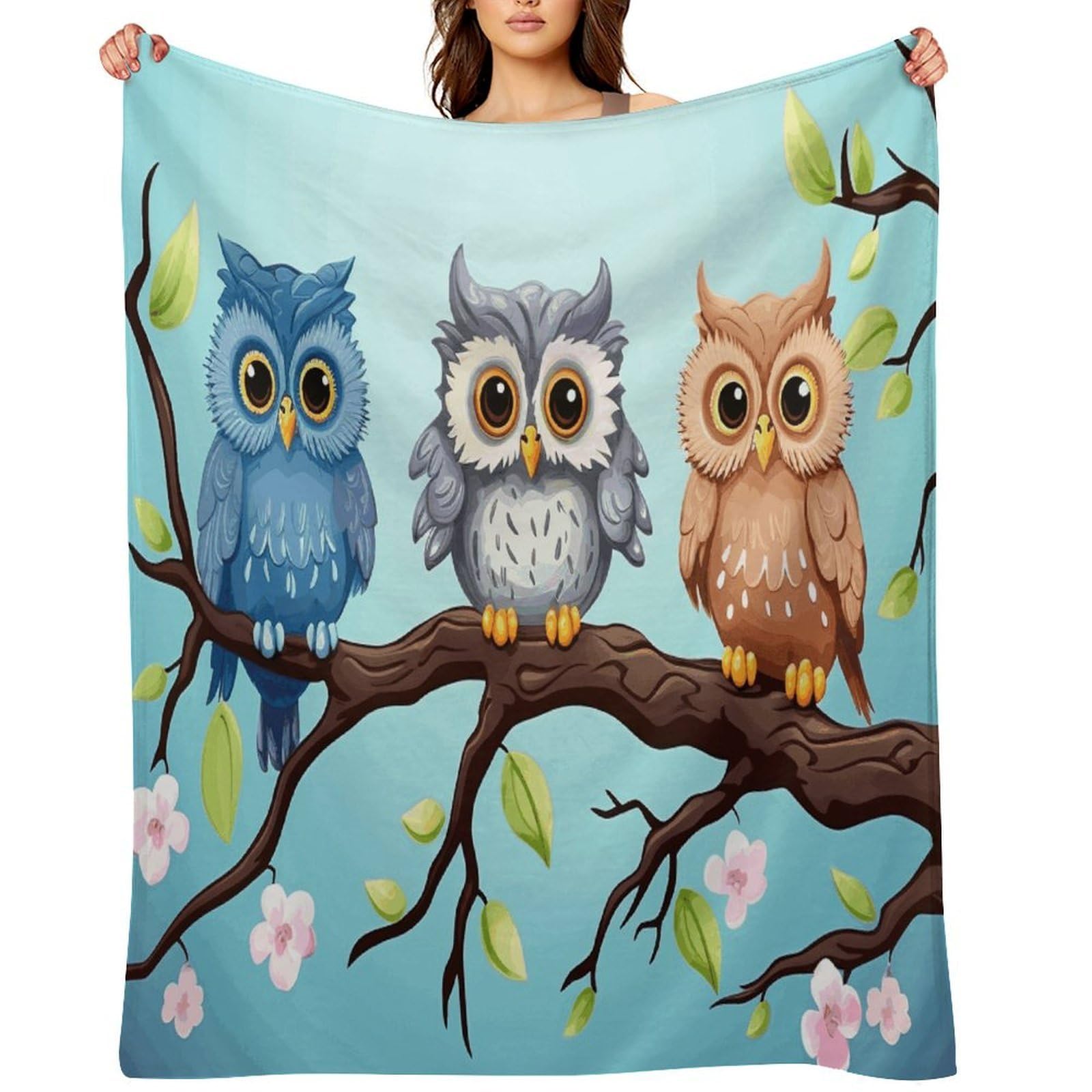 Owls on A Branch Blankets Large Luxury Flannel Throw Blanket Fashion Thick Blanket for Sofa&Bed Blankets Cozy Ultra-Soft Bath Towel for Men&Women 40"x50"