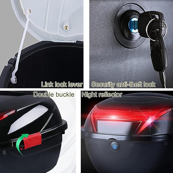 30L Motorcycle Top Box with Soft Backrest, Scooter Trunk Luggage Top Lock Storage Carrier Case, Moped/Scooter Tail Box with Hardware and Lining,Blue