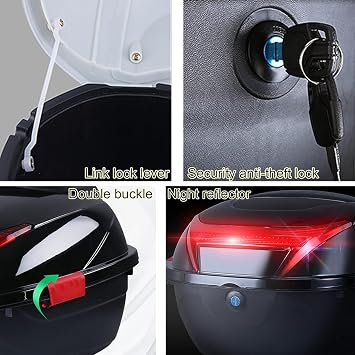 30L Motorcycle Top Box with Soft Backrest, Scooter Trunk Luggage Top Lock Storage Carrier Case, Moped/Scooter Tail Box with Hardware and Lining,Blue