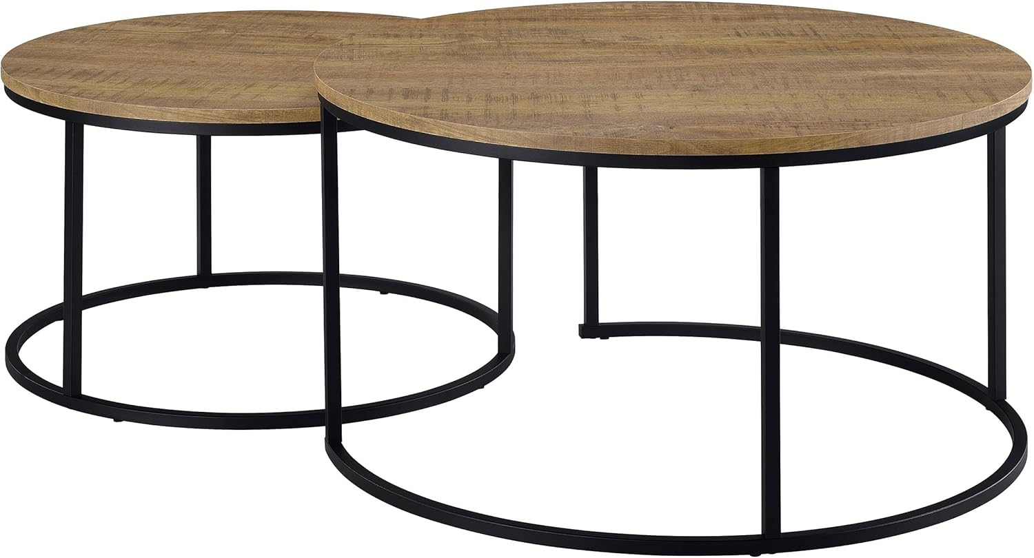 Coaster Home Furnishings - Lainey - 2-Piece Round Nesting Coffee Table Set with Layered Surfaces, Textured Grain and Open Bases - Living Room - Mango - 736030