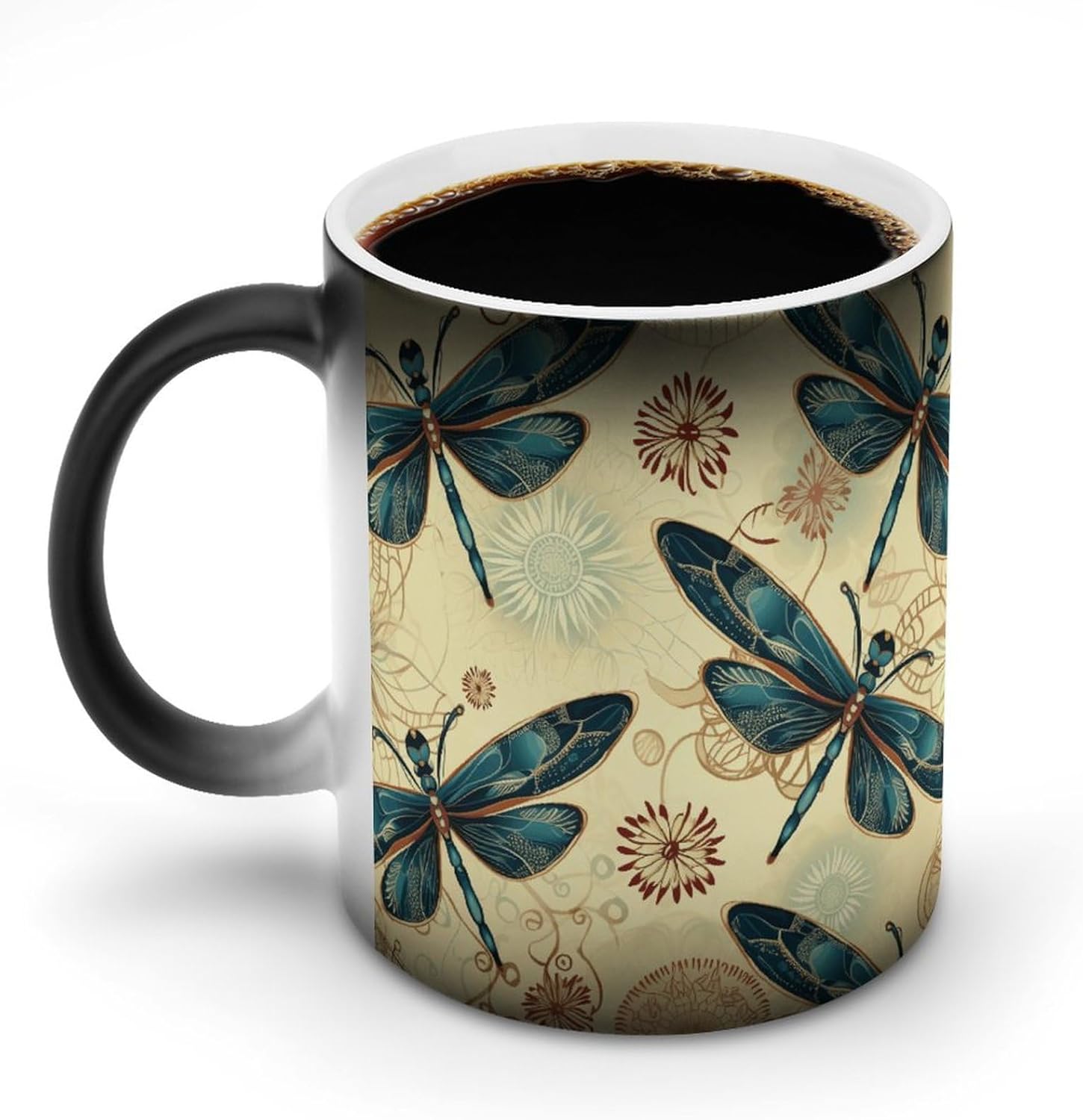 Color Changing Mug Dragonfly Printed Ceramic Coffee Mug Heat Changing Sensitive Mug Magic Heat Changing Coffee Mug Novelty Coffee Mugs