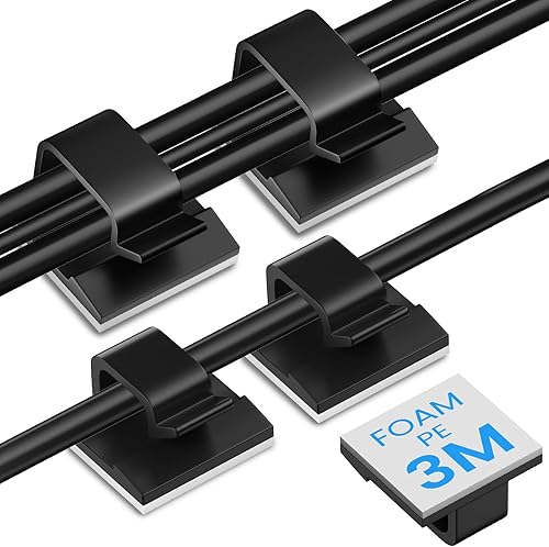 Miniatura 7 de 30 piezas de clips adhesivos pequeños negros para gestión de cables debajo del escritorio, mesita de noche, teléfono, PC, cargador, altavoz, TV
