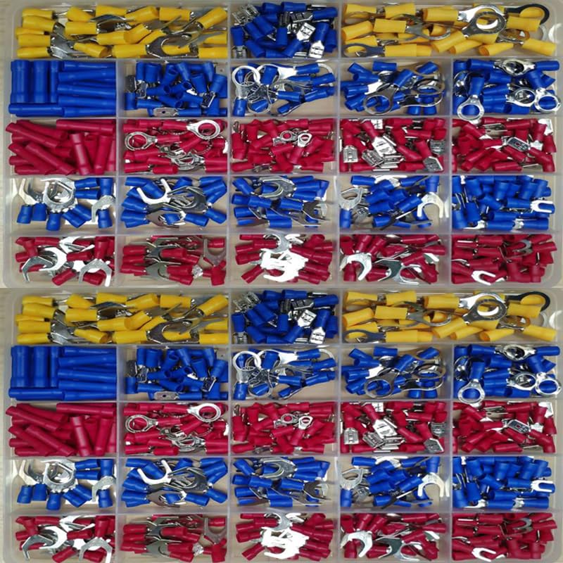 500pcs Cold-Pressed Terminal Spade Crimp Terminal Assorted Electrical Wire Cable Connector Insulated Ring Fork Butt Ring Lugs VUQLDHAYZ