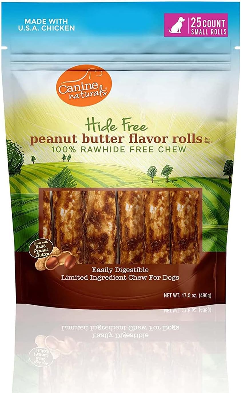 Canine Naturals Peanut Butter Chew - 100% Rawhide Free Dog Treats - Made with Real Peanut Butter - All-Natural and Easily Digestible - 25 Pack of 2.5" Mini Rolls for Dogs Under 20lb Peanut Butter 1 Count (Pack of 25) October 31, 2024