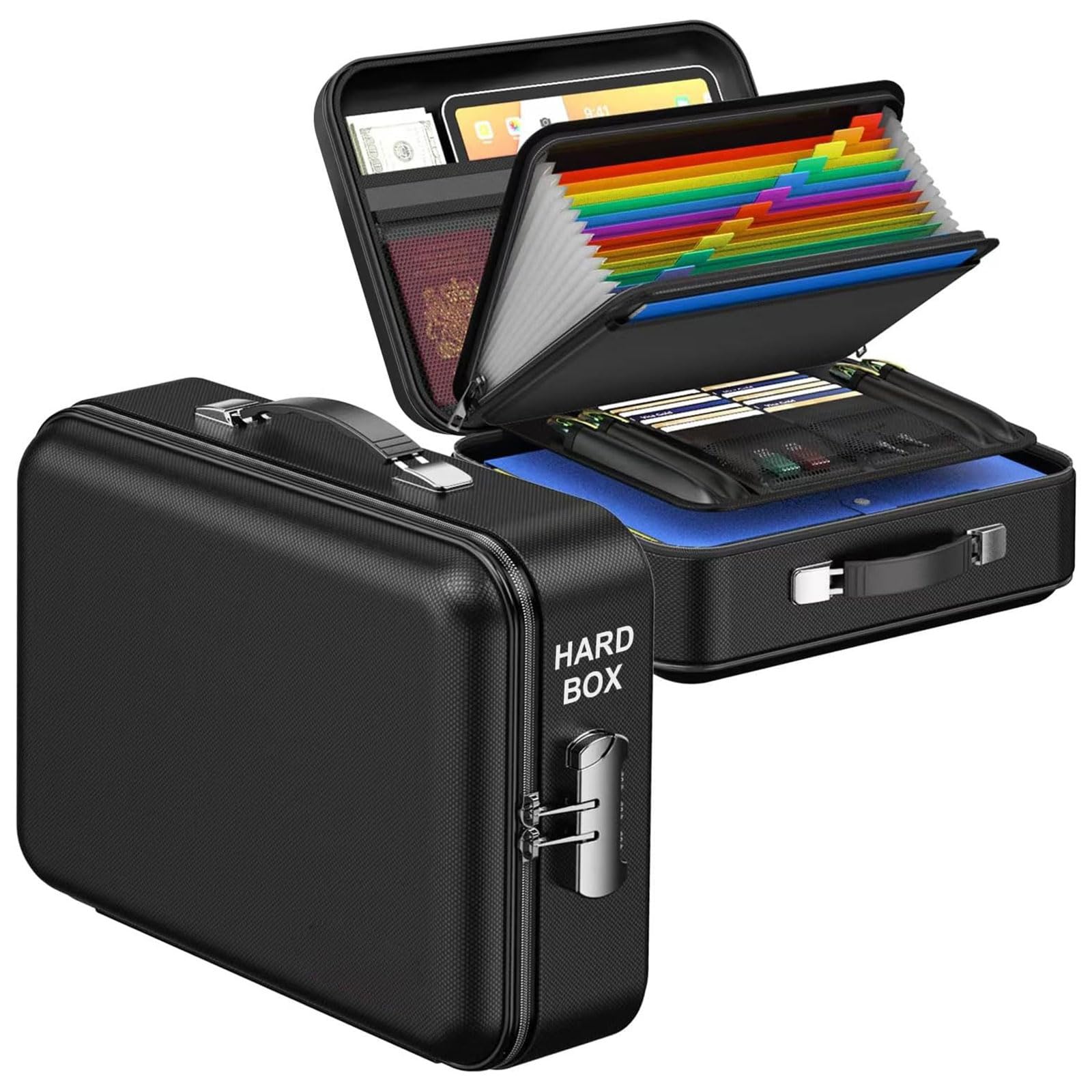 GTYLF Ergonomic Fireproof Document Box, Storage with Multiple Compartments for and Home Records Multi-Compartment Fireproof Box Storage with Ergonomic Handle for Documents and Important Files