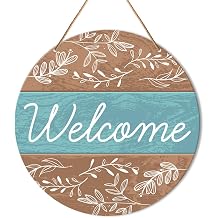 Muktoujaumai Welcome Sign Front Door Decor, Boho Welcome Round Wood Hanging Sign Decor Farmhouse Wall Sign Bohemia Decorations for Door, Porch, Home, Housewarming Gift for New House Women Men