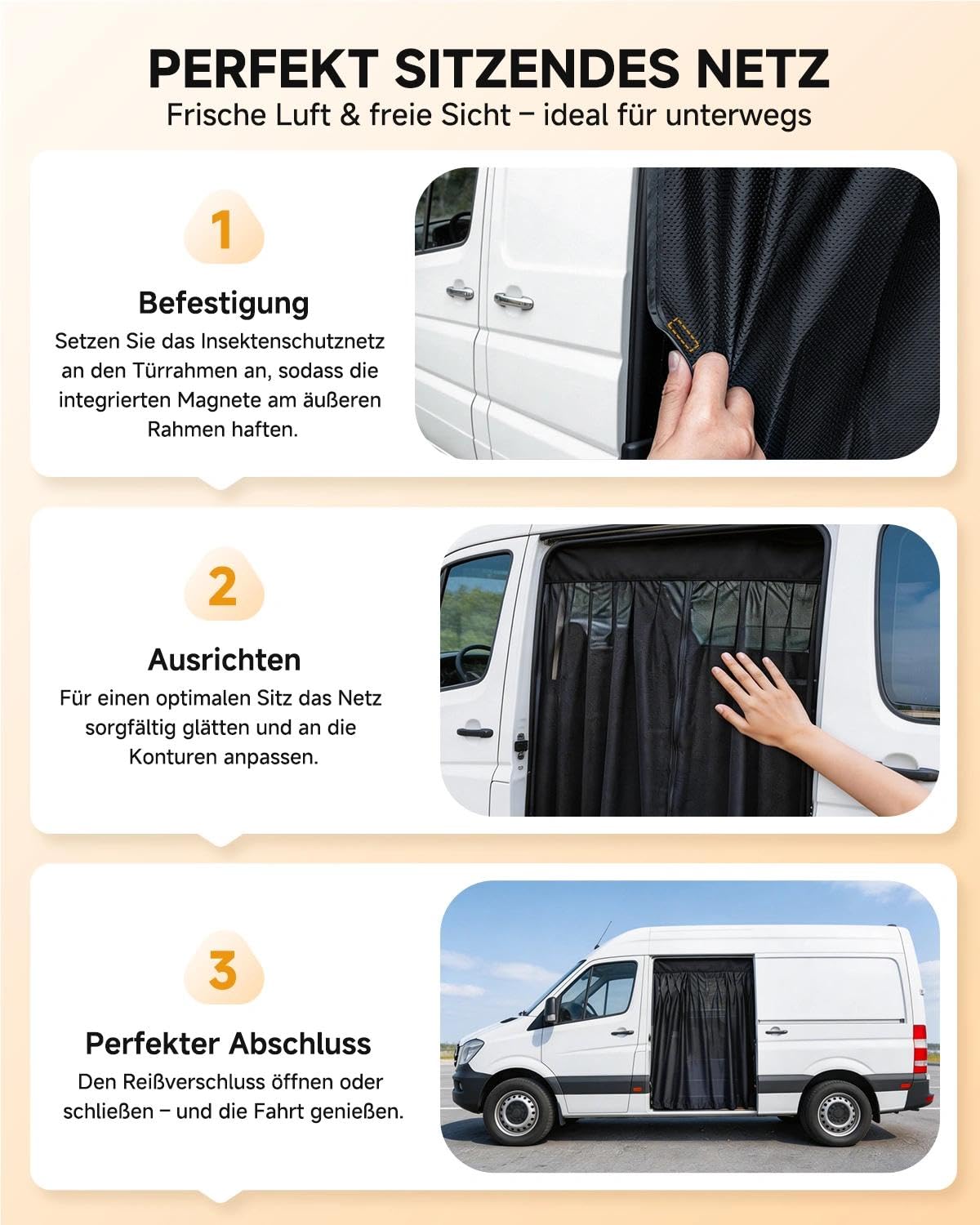 Osłona przeciwsłoneczna do standardowych okien bocznych na dach | z zamkiem błyskawicznym i magnesami na kemping i wentylację | Mercedes-Benz Sprinter, Ford Transit, Fiat Ducato, RAM ProMaster