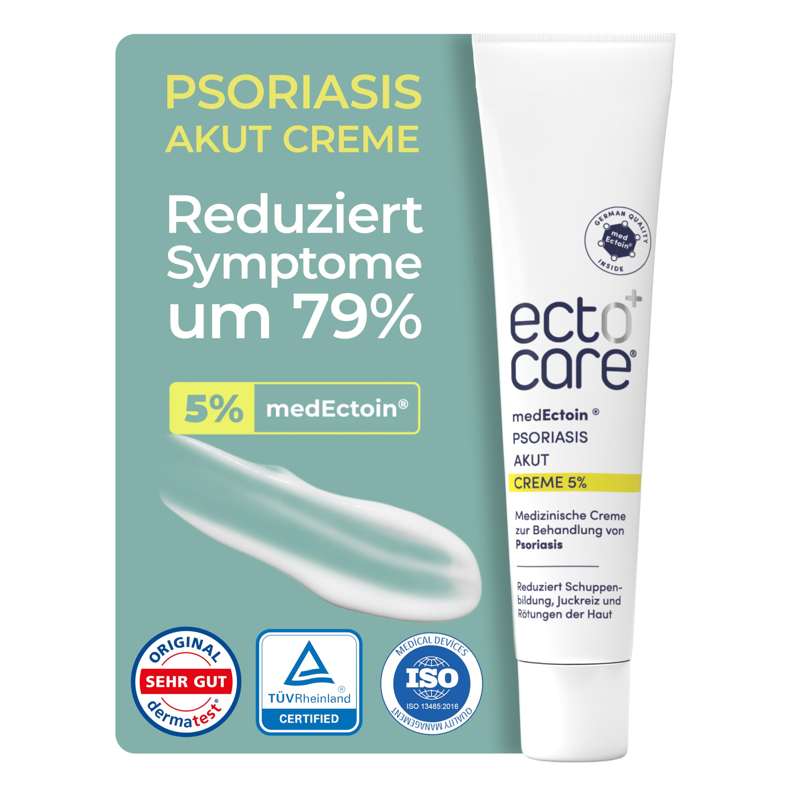 ectocare® Psoriasis Creme Akut mit 5% Ectoin 30ml | Schuppenflechte Salbe ohne Kortison | Medizinprodukt Reduziert Schuppenbildung, Juckreiz & Rötungen | Lindert trockene, rissige & schmerzende Haut