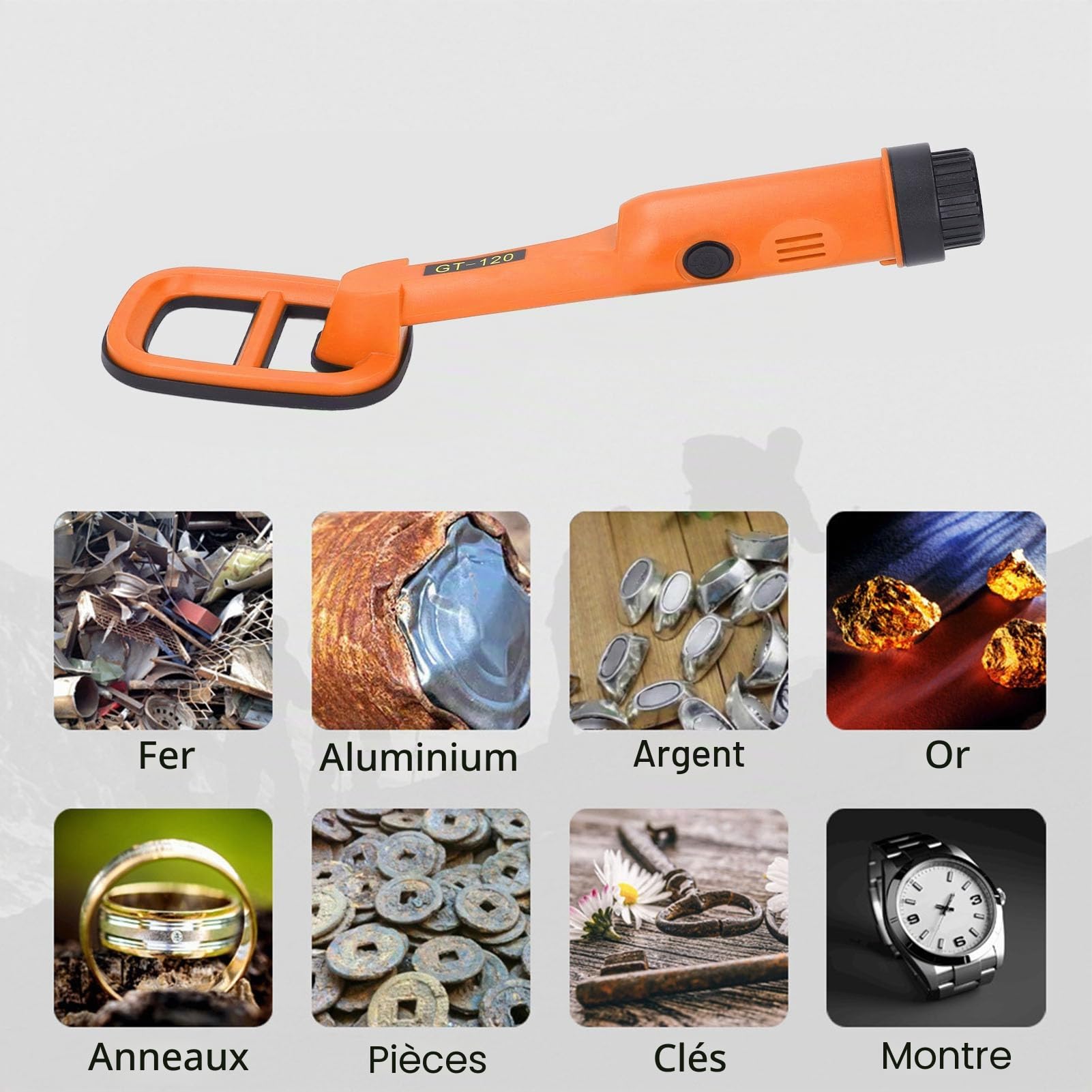 Détecteur de Métaux Coil Portable, Findeur de Pièces sous-Marines Portable 9.84ft IP68 Treasure Scanner Locator Finder Gold Light LED, pour Les Fonds Marins du Lac (Orange)