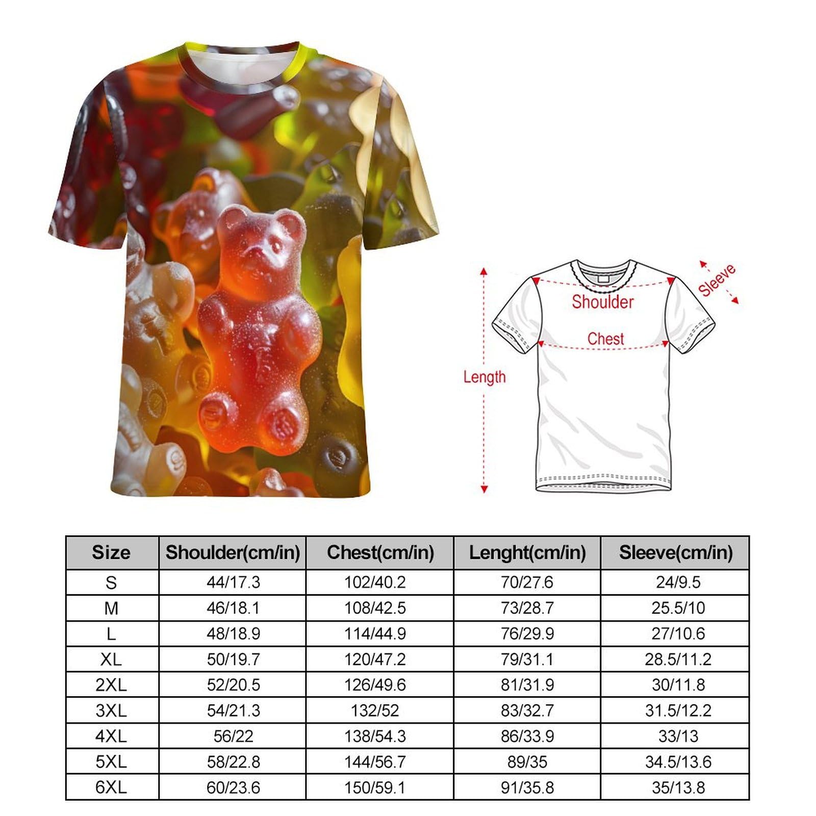 Bears Candies Unisex Adult T-Shirts Summer Short Sleeve Tee Casual Tops Funny Graphic M