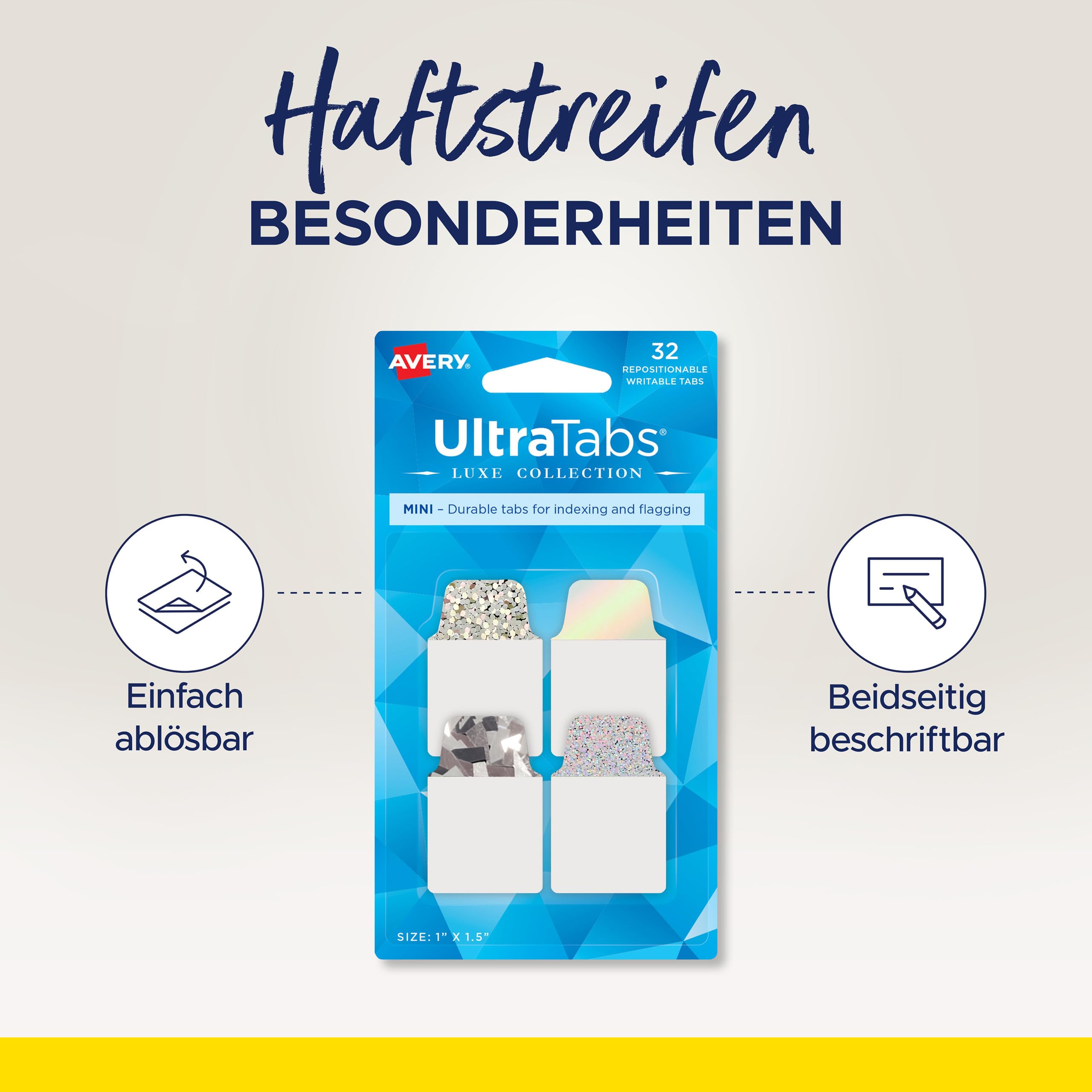 AVERY Zweckform UltraTabs Haftstreifen – Weiß, 63,5 X 25 Mm, 24 Stück, Zum Markieren & Sortieren