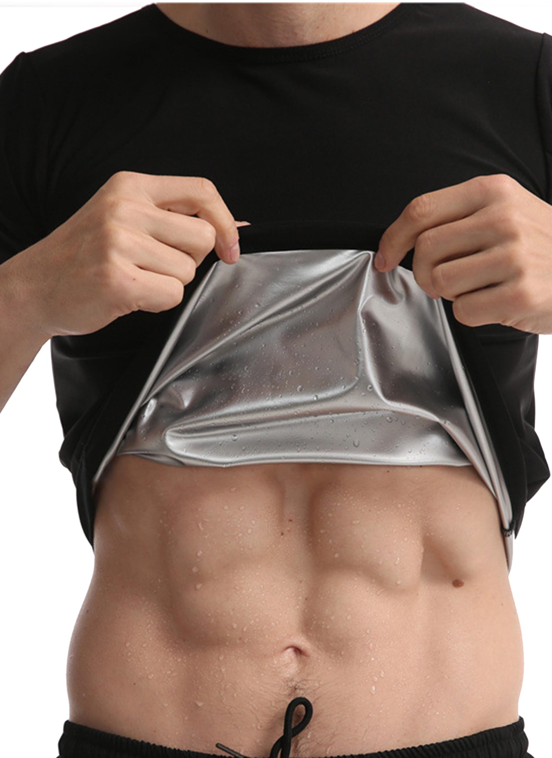 Sauna Shirt for Men, Mens Heat Trapping T-Shirt for Weight Loss (L Size), Compression Sweat Shirts Short Sleeve for Workout Sports Exercise to Burn Fat