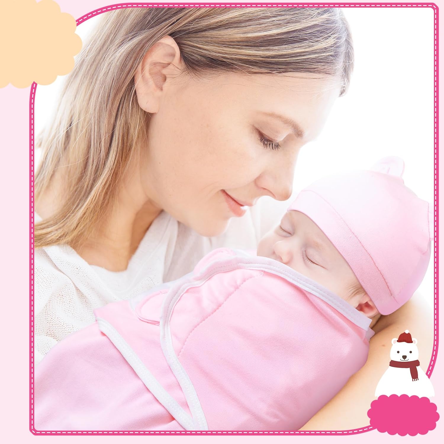 VitalCozy 8 Pack Preemie Swaddle Blanket Wrap with Hat Set for 0-6 Months Cotton Newborn Swaddle Preemie Hats Wearable Premature Receiving Blankets Cap for Newborn Boys Girls(Girl)