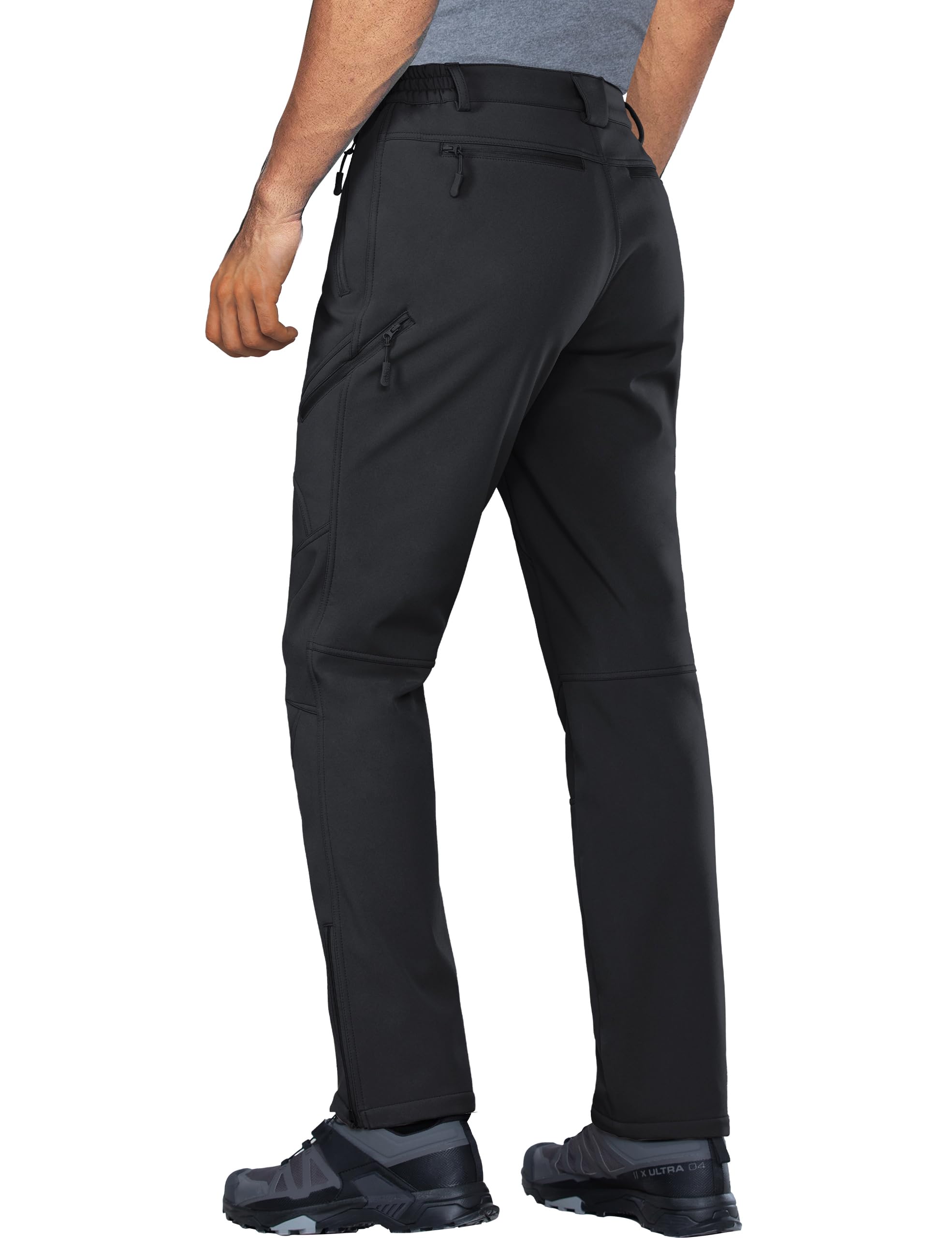 Stlight Mens Snow Ski Water Repellent Softshell Pants for Winter Hiking Fleece Lined Bottom Leg Zipper with 6 Zip Pockets(Black 36W/30L)