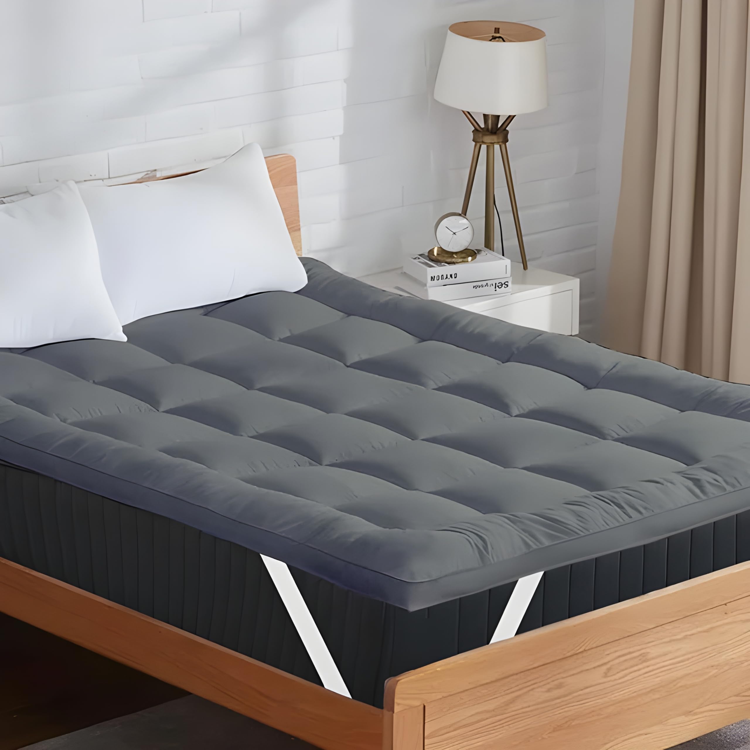 Jaipur Linen Super Soft 800 GSM Microfiber Bed Mattress Topper for King Size 78x72 Inch | All Season Comfortable Sleep 2 Inch Thick Mattresses Padding King Size -(Grey, 6.5x6 Feet, 4 Corners Elastic)-image-7